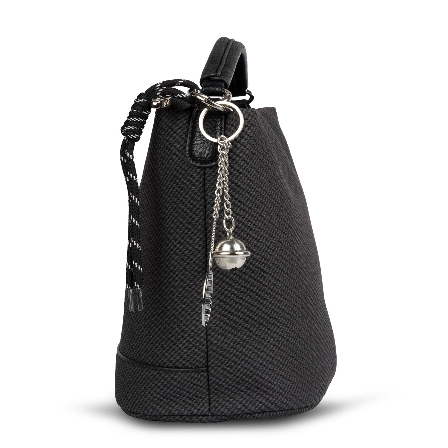Erminio Palamino Designer Hobo Handbag, Textured Fabric, Silver Hardware with Decorative Charms