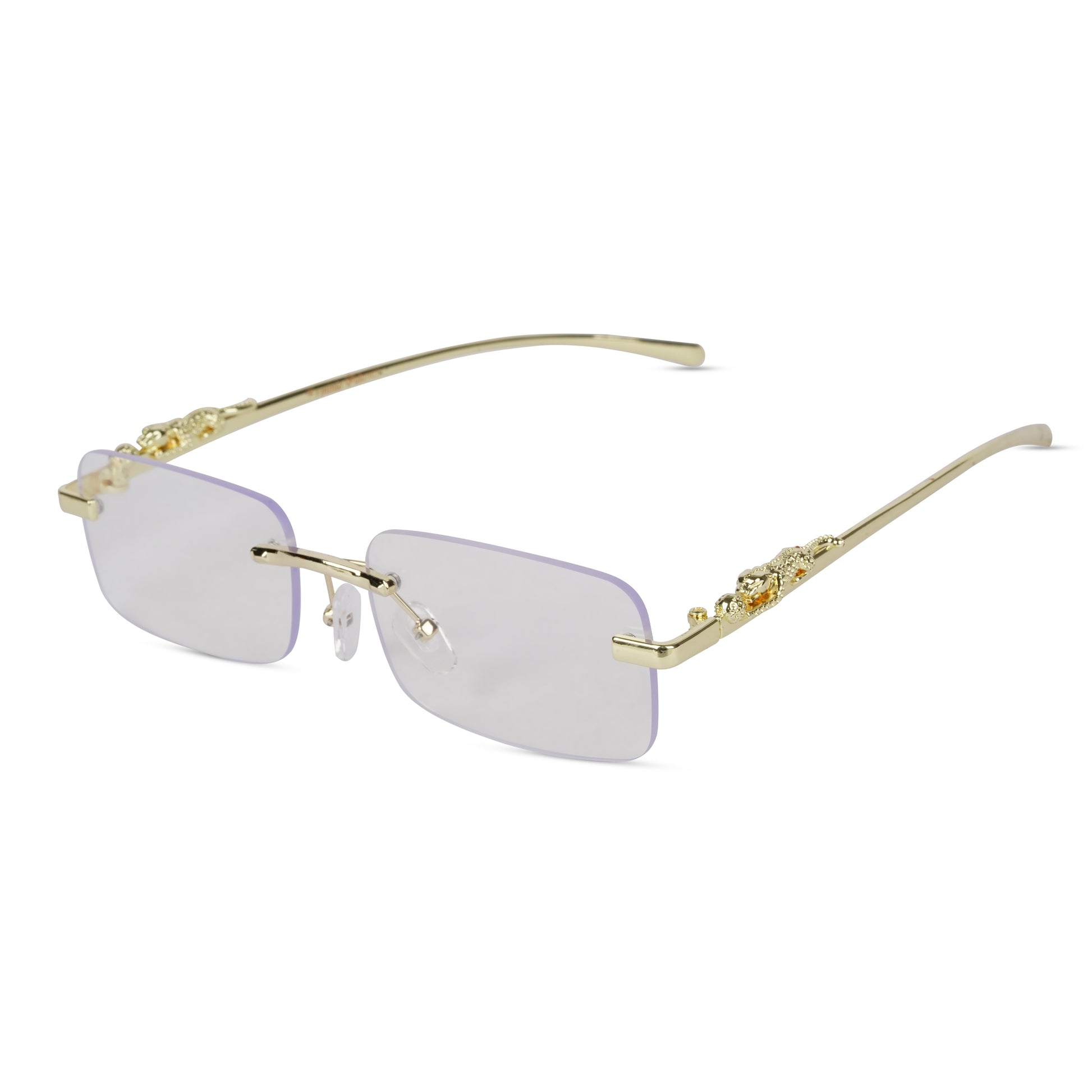 Erminio Palamino "Elite Luxury Rimless Rectangular Sunglasses for Women, Gold Metal Frame, Gradient Lens, Decorative Temple Arms