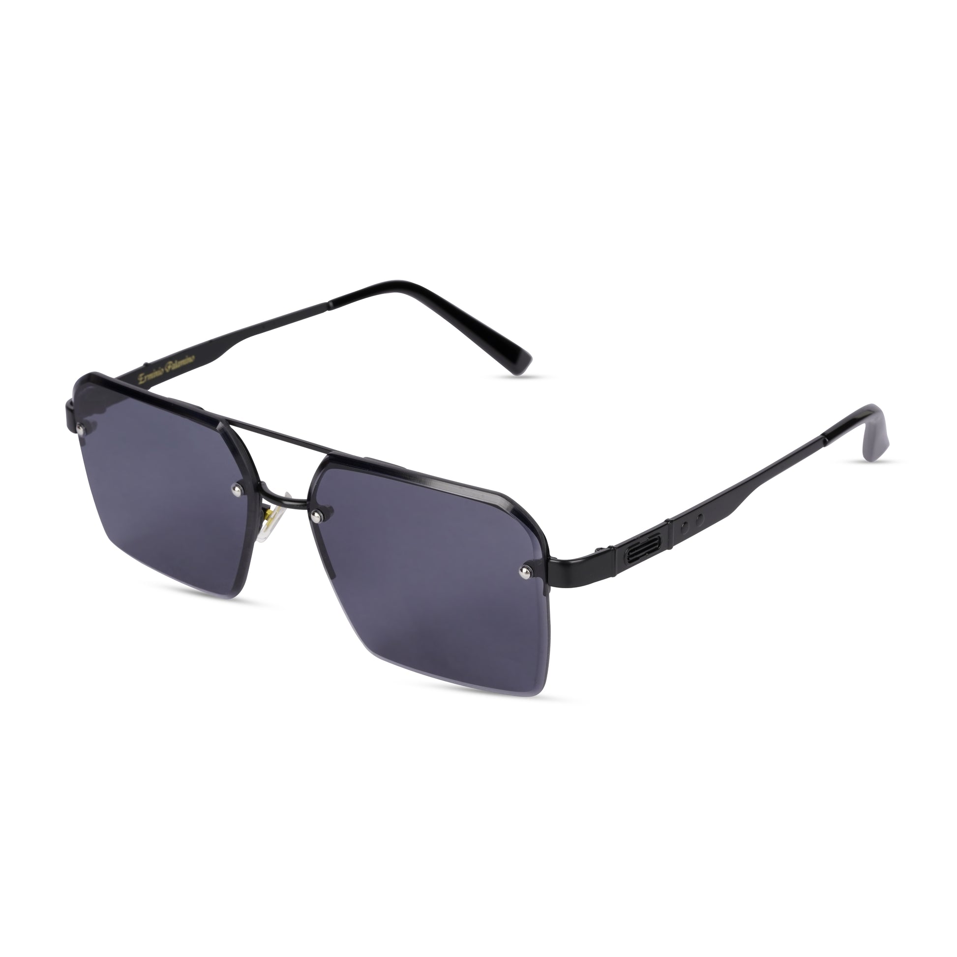 Erminio Palamino "Elite Square Oversized Sunglasses, Black Metal Frame, Tinted Lenses, Rimless Design, Unisex