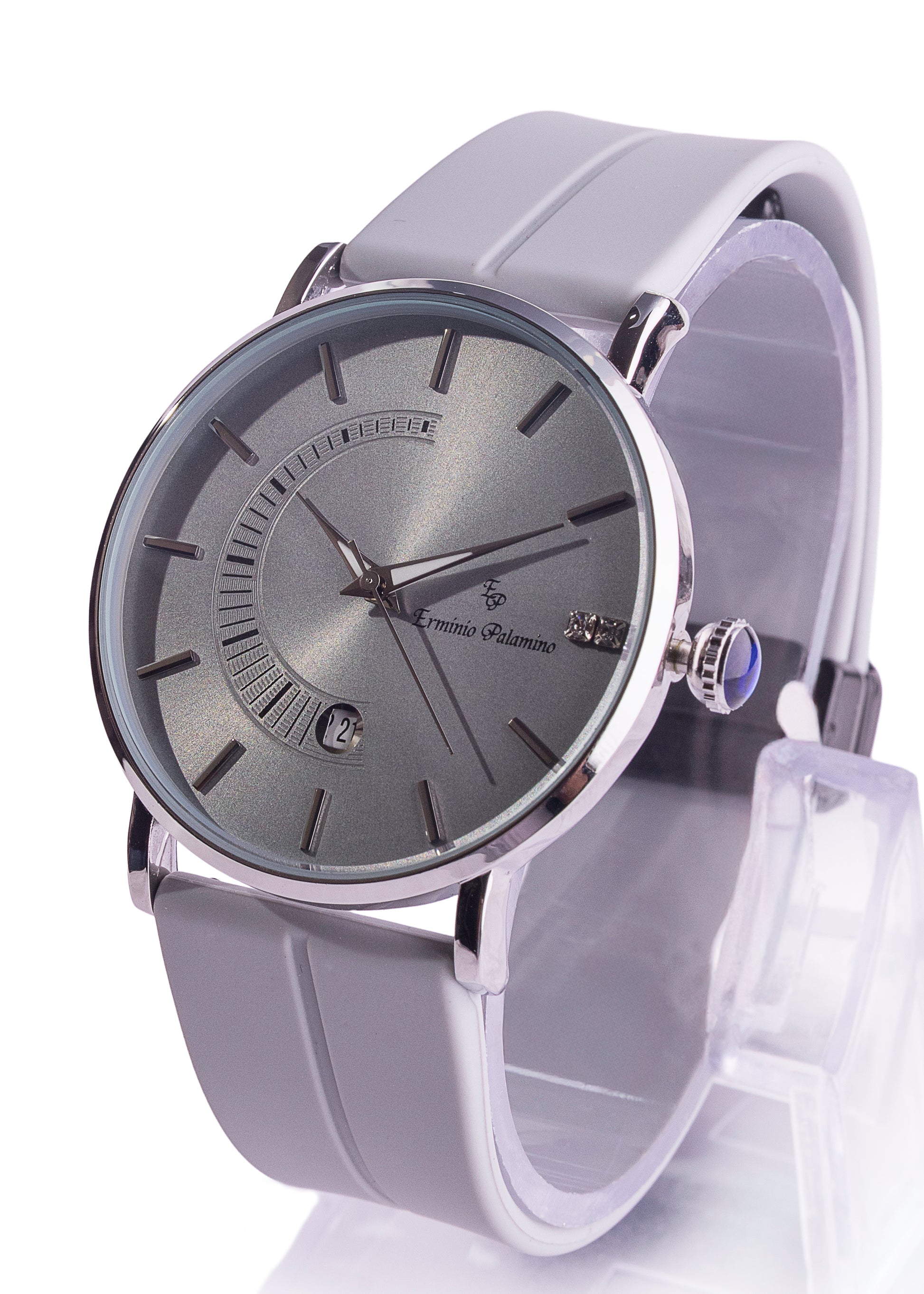 Erminio Palamino Sleek Dial Analog Men's Watch – Gold/Silver-Tone Case, Date Display, Adjustable Silicone Strap, Water Resistant