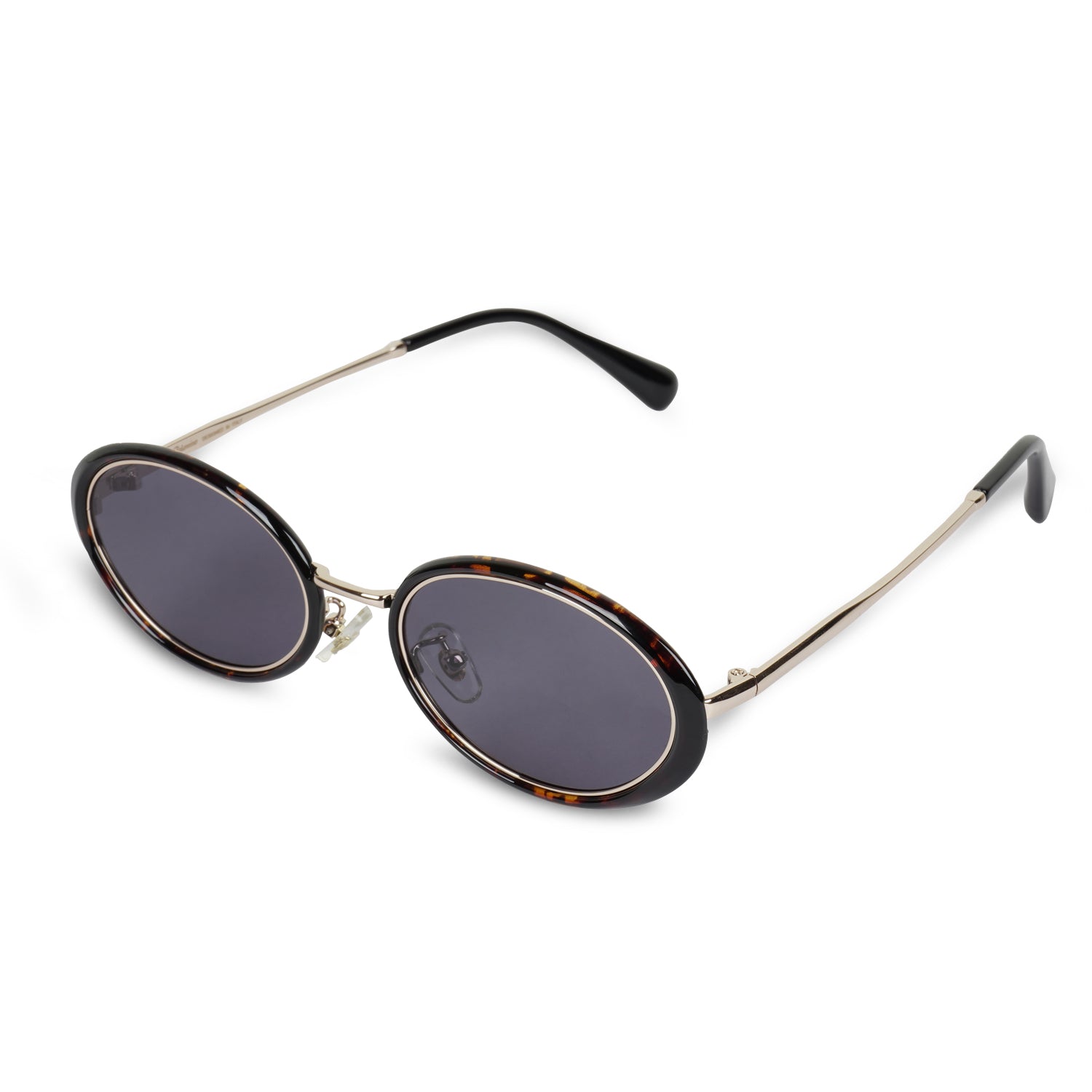 Erminio Palamino Unisex Oval Sunglasses with Tortoiseshell Frame, Silver Metal Arms, and Grey Lenses
