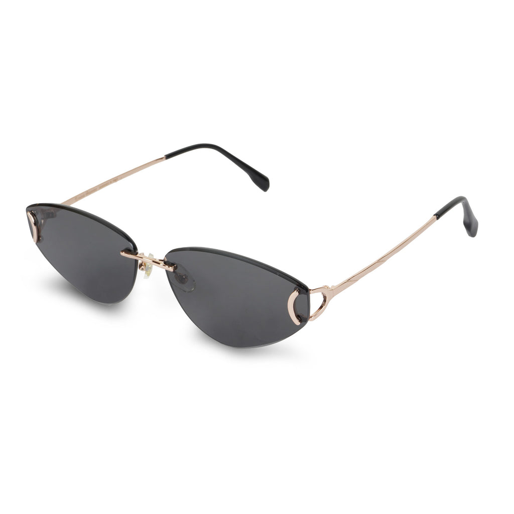 Erminio Palamino Rimless Cat-Eye Sunglasses, Black Tinted Shield Lens, Metal Frame, UV400, Unisex, One Size