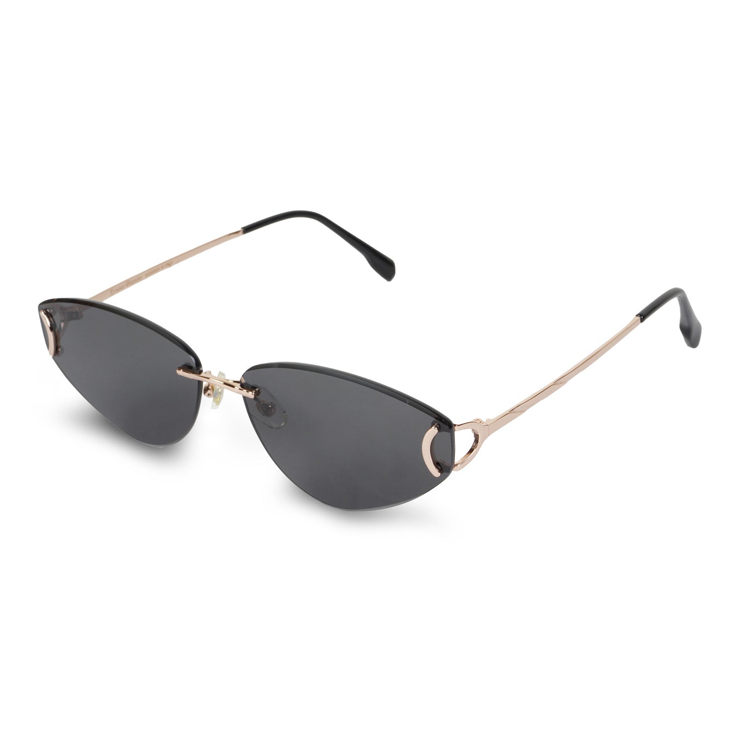 Erminio Palamino Rimless Cat-Eye Sunglasses, Black Tinted Shield Lens, Metal Frame, UV400, Unisex, One Size