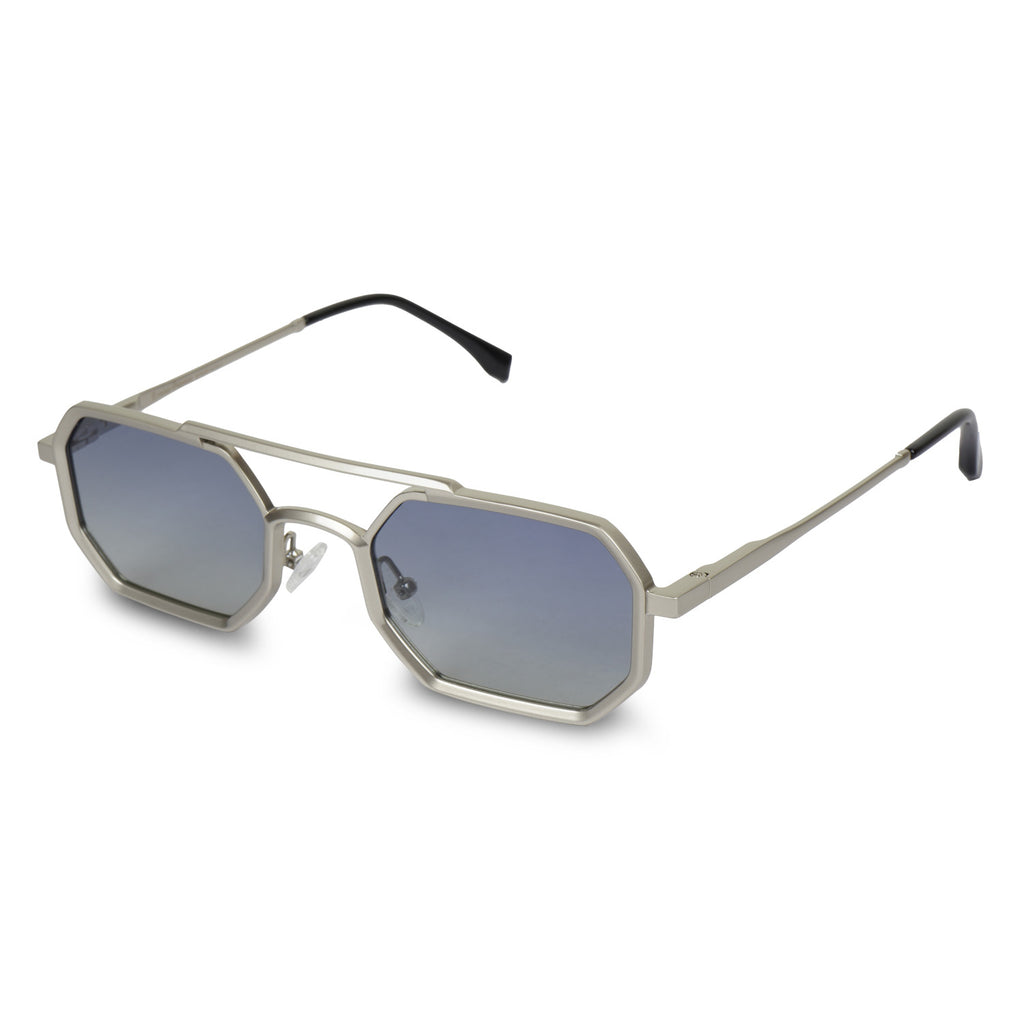 Erminio Palamino Geometric Octagonal Unisex Sunglasses with Double Bridge, Metal Frame, Gradient Lenses
