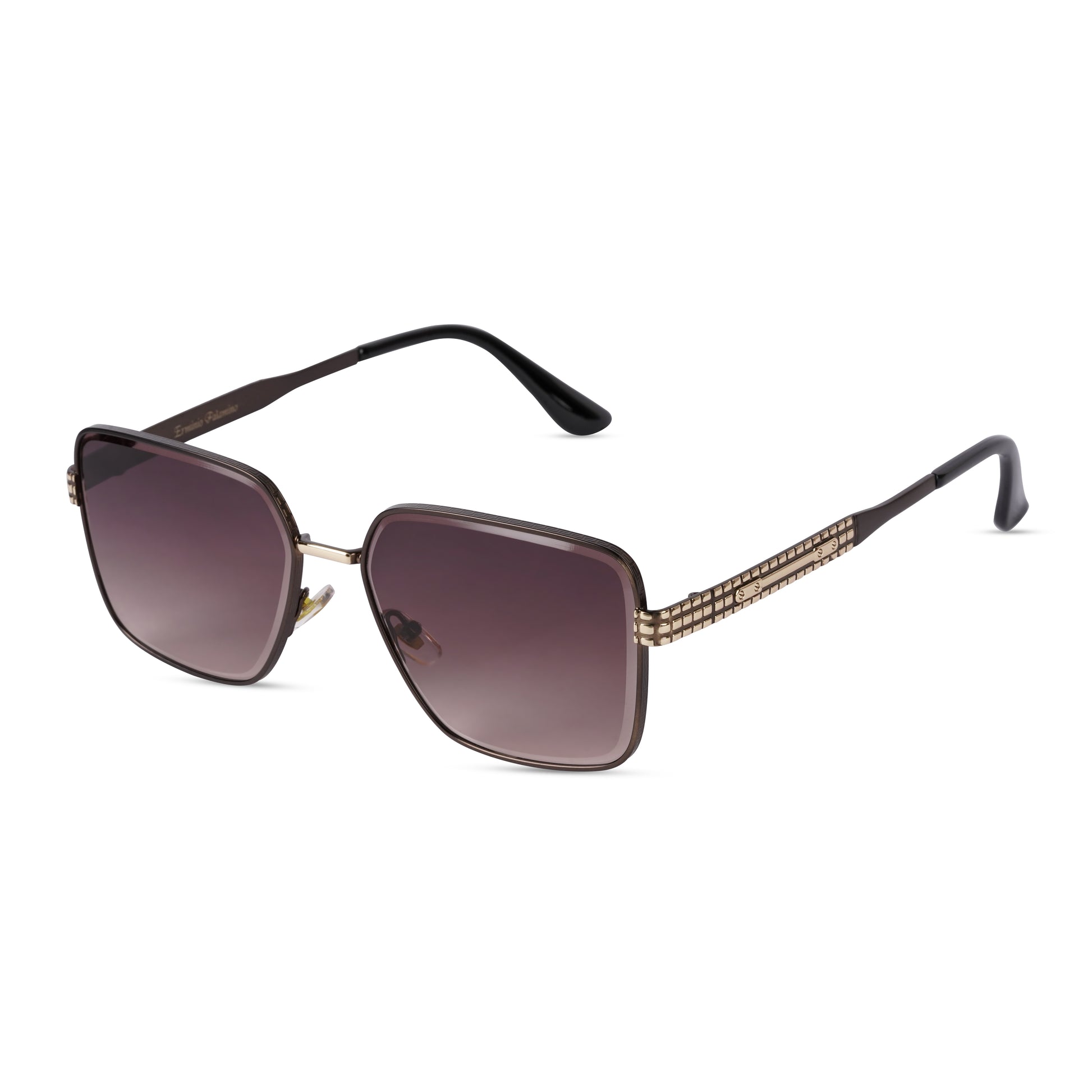 Erminio Palamino "Elite Designer Sunglasses, Square Frame, Black Metal Arms with Decorative Detail, Dark Lens