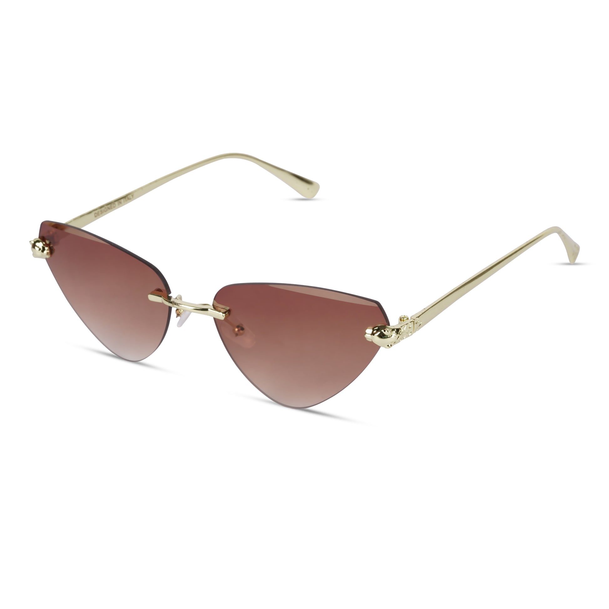Erminio Palamino "Elite Rimless Cat Eye Sunglasses for Women with Gold Frame, Gradient Lens, Designer Case