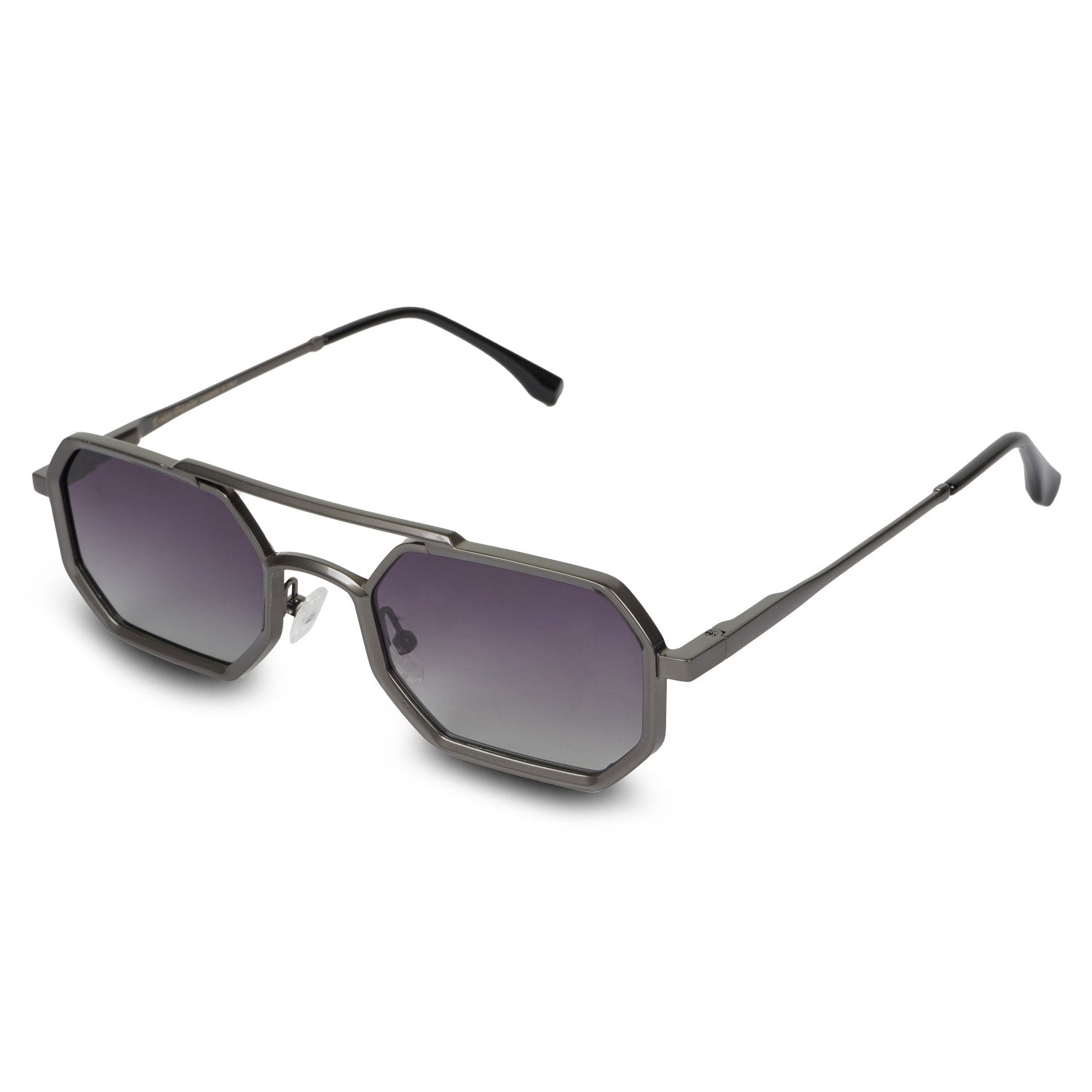 Erminio Palamino Geometric Octagonal Unisex Sunglasses with Double Bridge, Metal Frame, Gradient Lenses