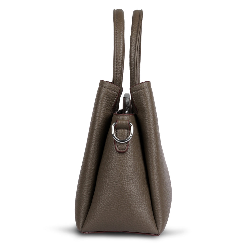 Erminio Palamino Premium Leather Handbag, Textured Tote with V-Detail, Double Handle Shoulder Bag with Zip Closure