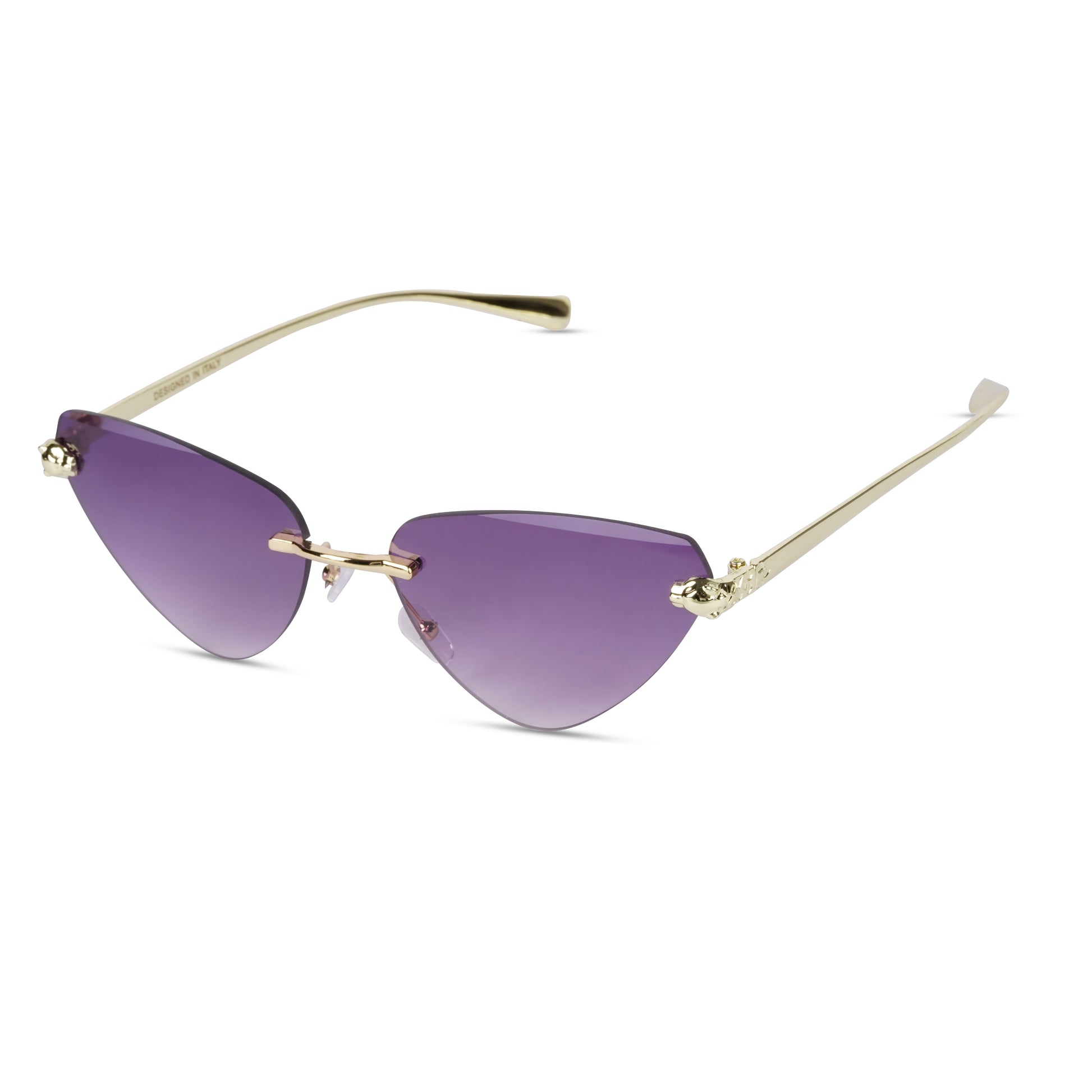 Erminio Palamino "Elite Rimless Cat Eye Sunglasses for Women with Gold Frame, Gradient Lens, Designer Case