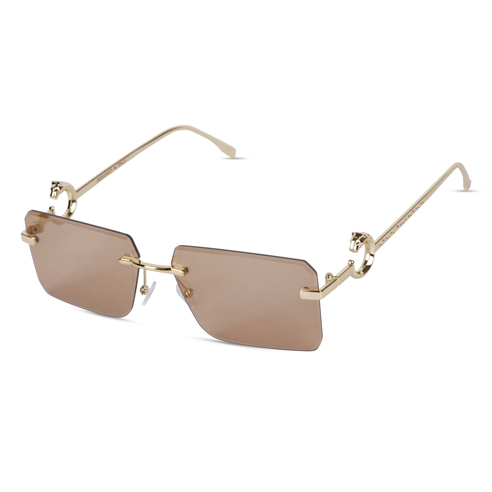 Erminio Palamino "Elite Designer Rimless Sunglasses for Women, Gold Frame, Tinted Lens, with Carrying Case & Cleaning Cloth