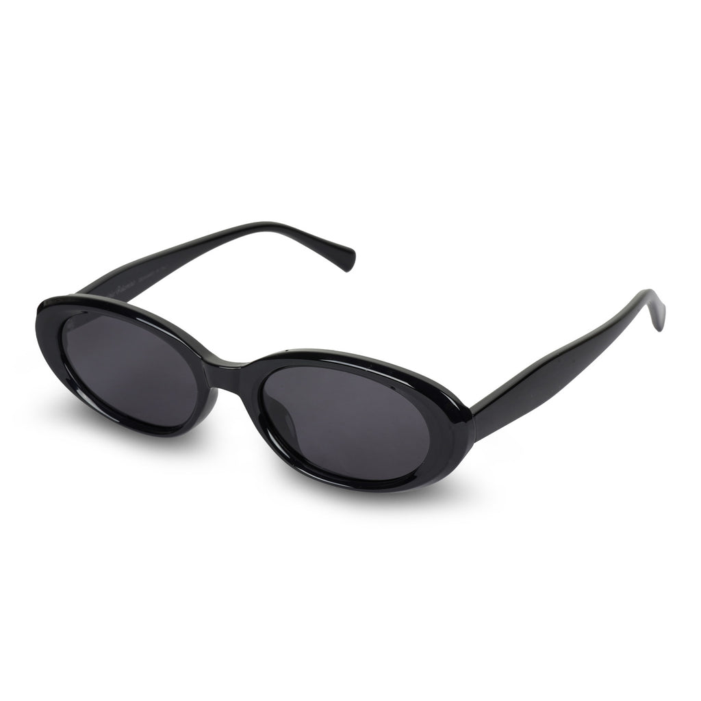 Erminio Palamino Oval Sunglasses, Black Frame, Smoke Tinted Polycarbonate Lenses, UV400 Protection, Unisex