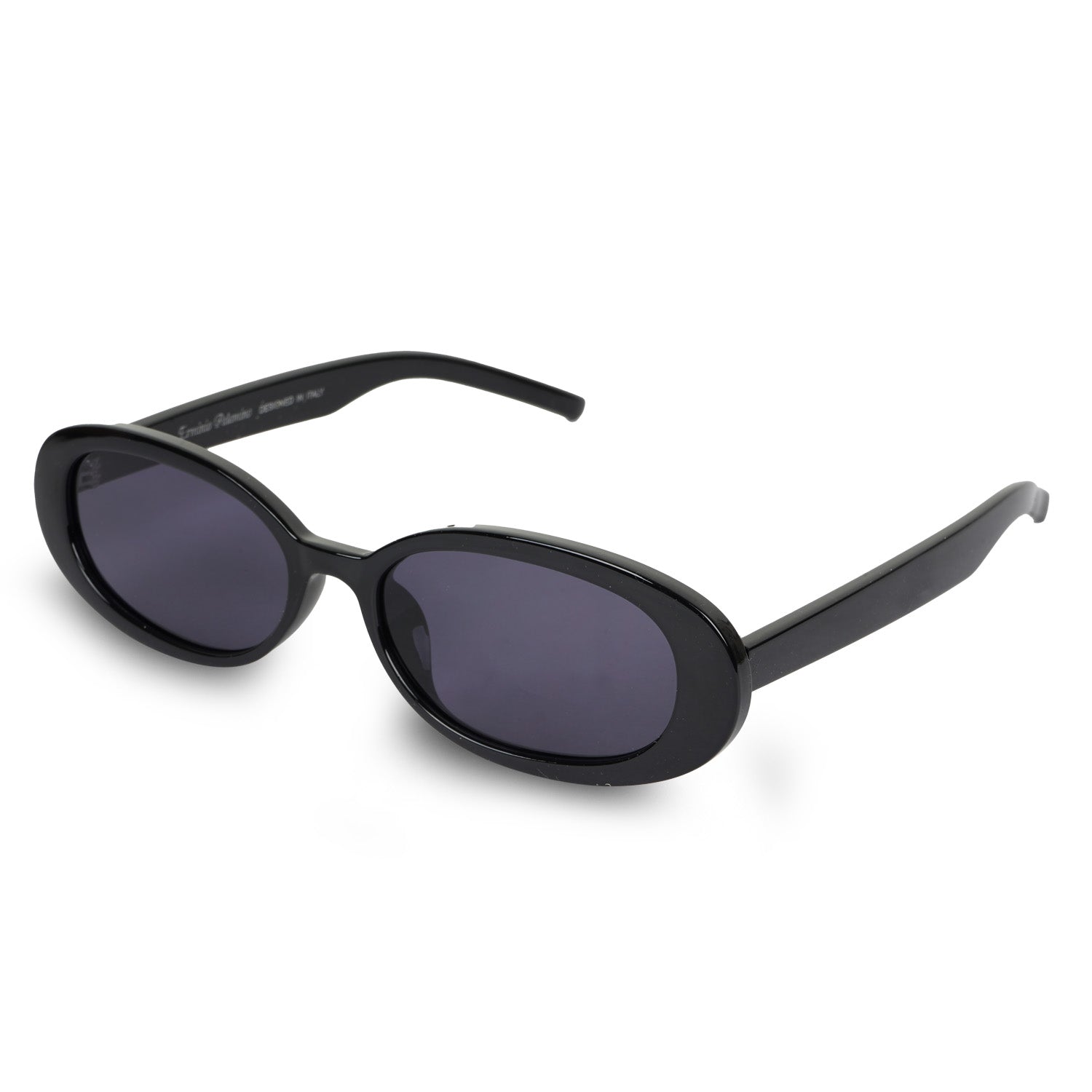 Erminio Palamino Oval Sunglasses, Black Frame, Smoke Tinted Polycarbonate Lenses, UV400 Protection, Unisex