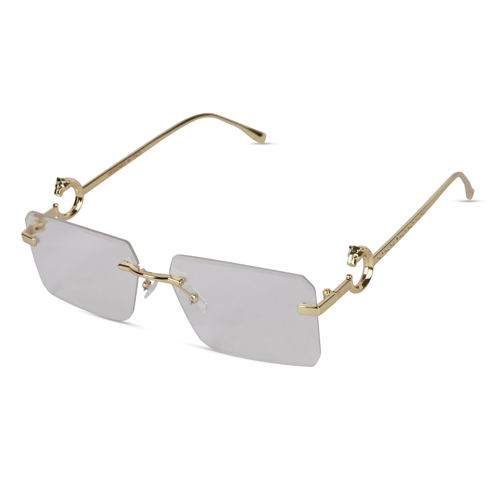 Erminio Palamino "Elite Designer Rimless Sunglasses for Women, Gold Frame, Tinted Lens, with Carrying Case & Cleaning Cloth