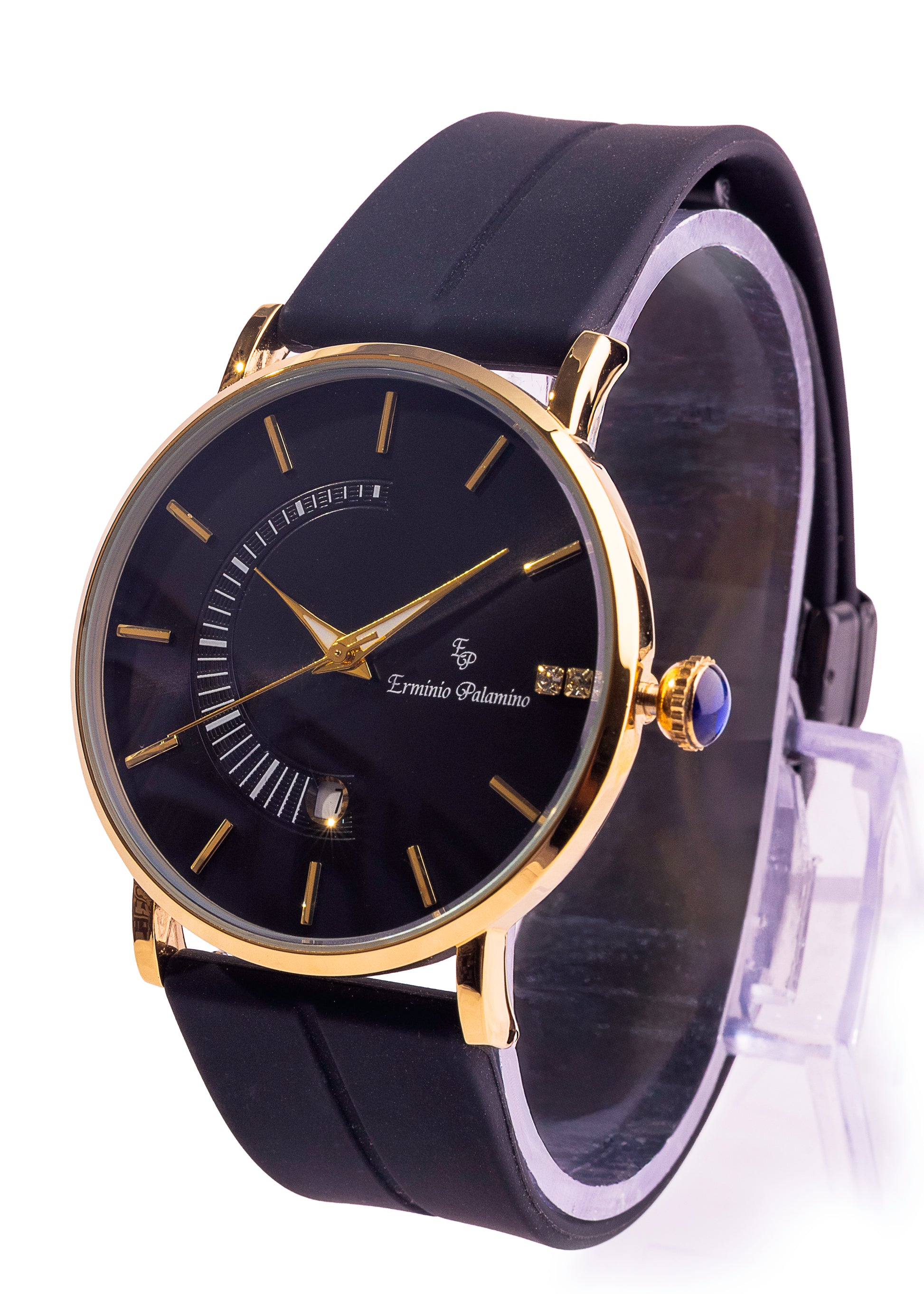 Erminio Palamino Sleek Dial Analog Men's Watch – Gold/Silver-Tone Case, Date Display, Adjustable Silicone Strap, Water Resistant