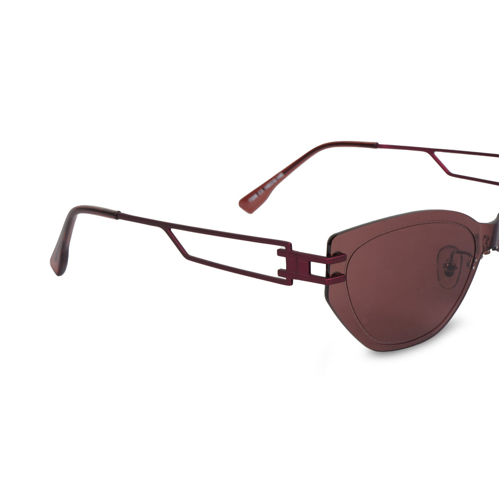 Erminio Palamino Unisex Rimless Cat-Eye Sunglasses, Brown Tinted Lens, Burgundy Metal Frame, Geometric Temple Design