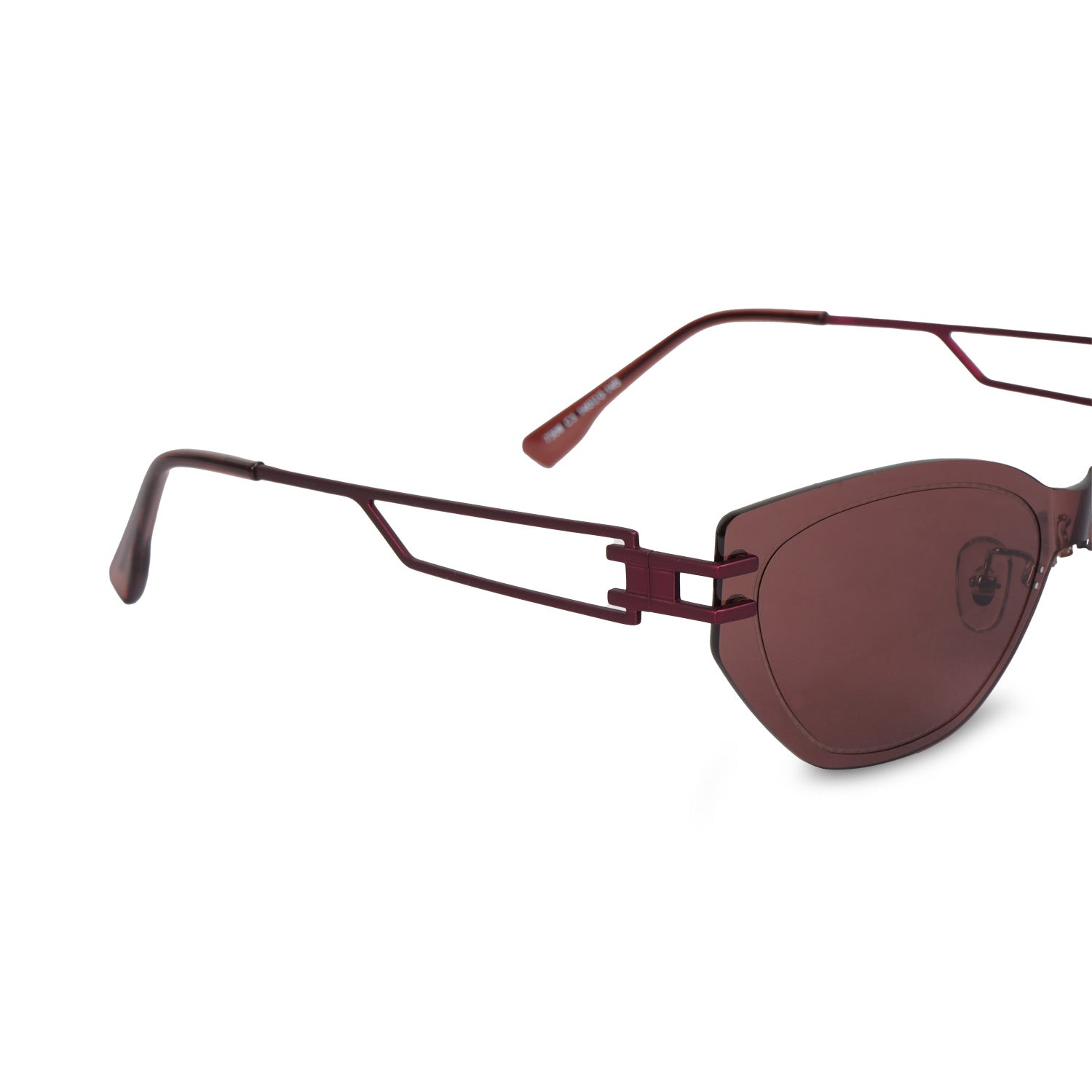 Erminio Palamino Unisex Rimless Cat-Eye Sunglasses, Brown Tinted Lens, Burgundy Metal Frame, Geometric Temple Design