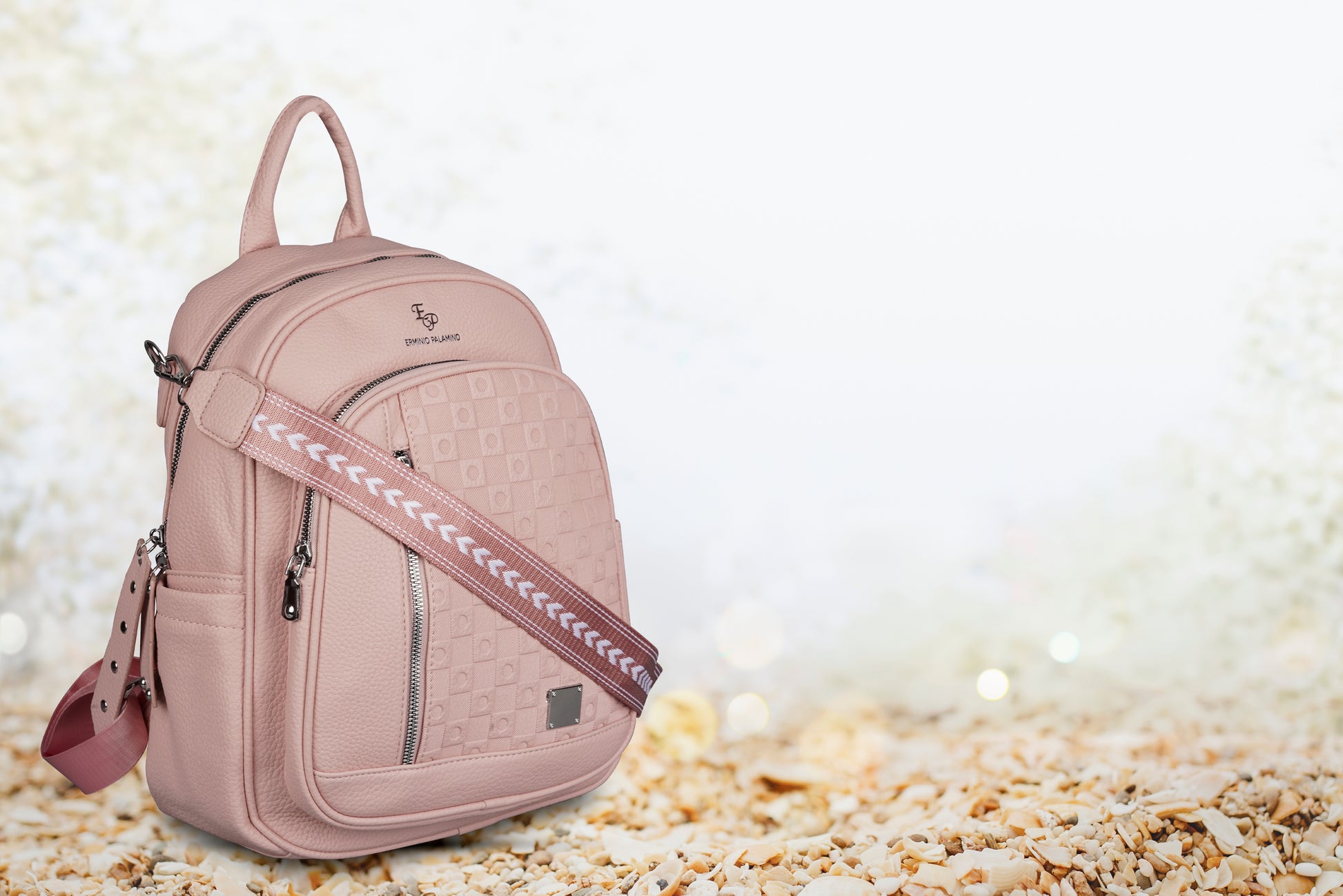 Erminio Palamino Luxury Designer PU Leather Backpack for Women/Girls, Multiple Zipper Compartments, Quilted Pattern