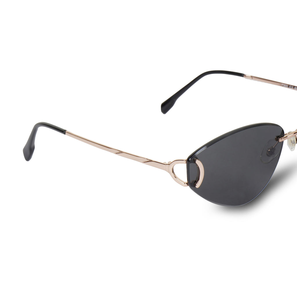 Erminio Palamino Rimless Cat-Eye Sunglasses, Black Tinted Shield Lens, Metal Frame, UV400, Unisex, One Size