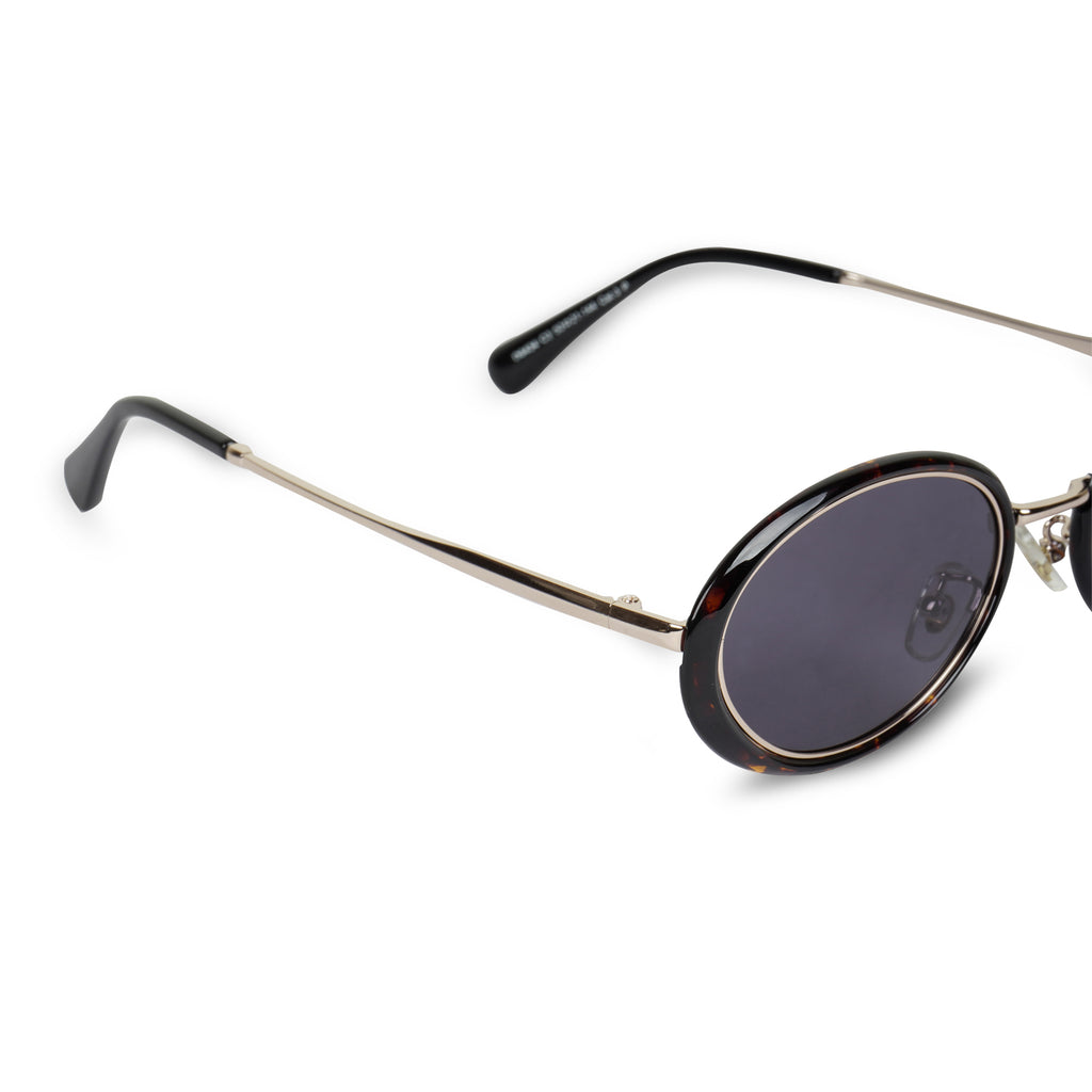 Erminio Palamino Unisex Oval Sunglasses with Tortoiseshell Frame, Silver Metal Arms, and Grey Lenses