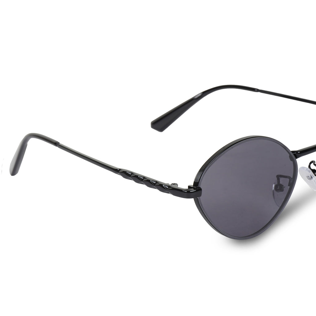 Erminio Palamino Unisex Oval Sunglasses with Black Metal Frame and Grey Tinted Lenses, Retro Style for Men & Women