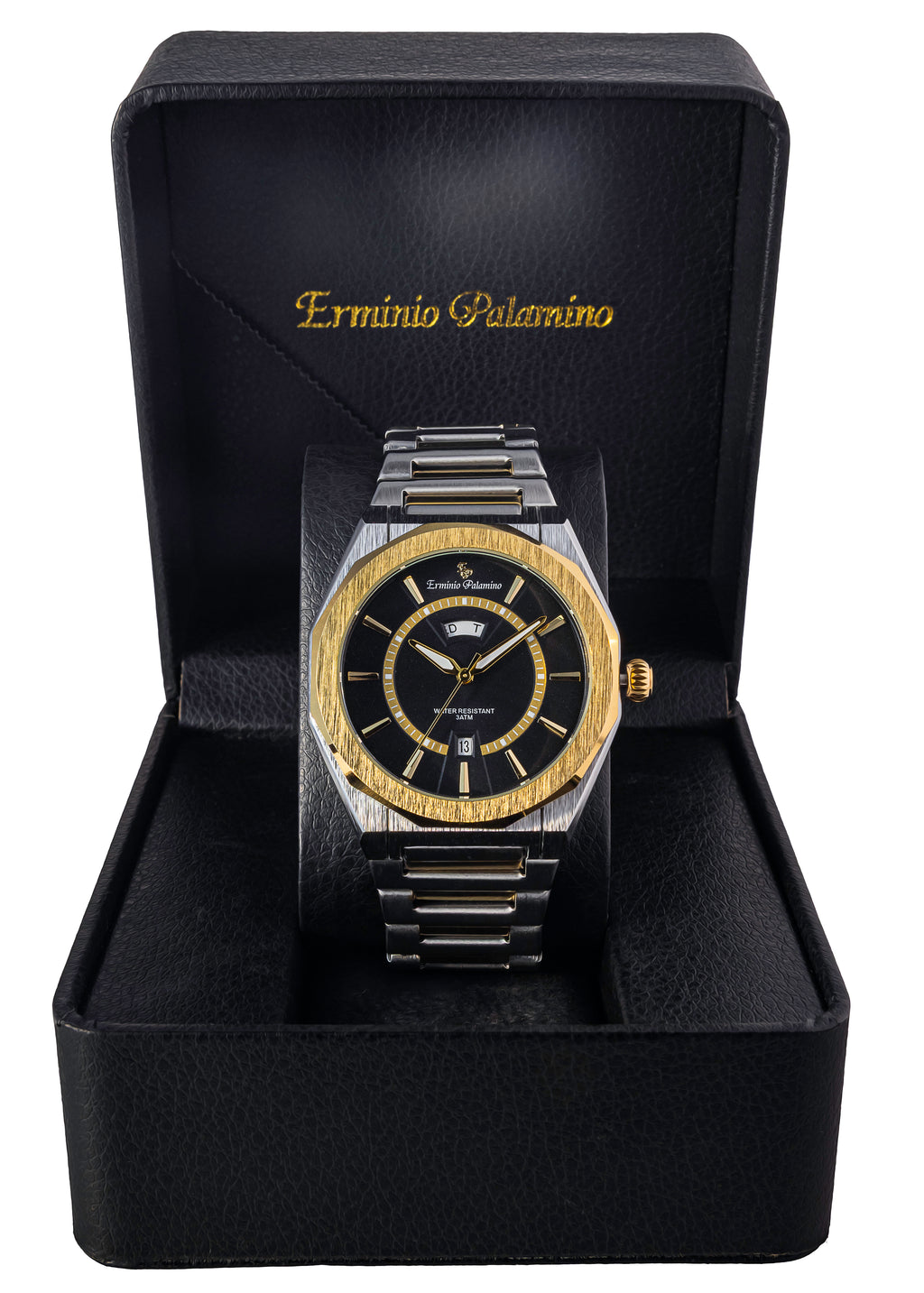Erminio Palamino Royale Men's Luxury Watch, Two-Tone Gold and Silver, Textured Dial with Date Display, Water Resistant