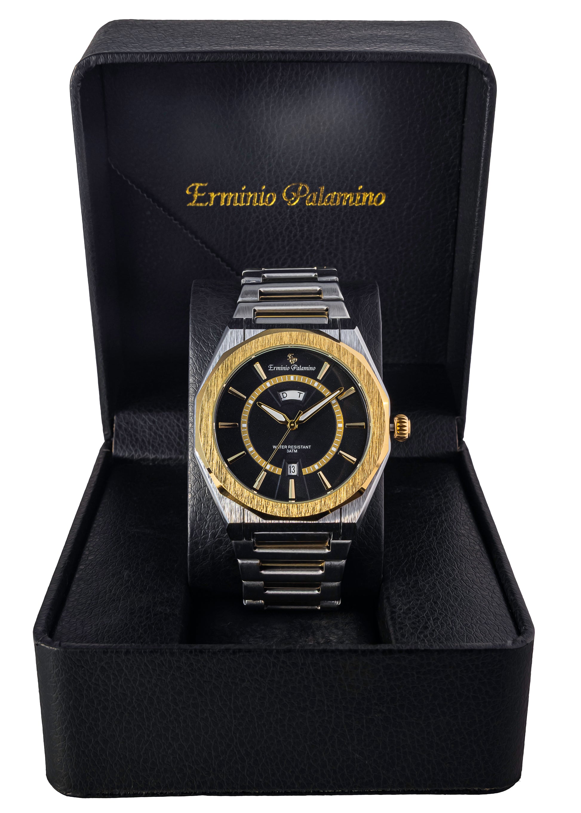 Erminio Palamino Royale Men's Luxury Watch, Two-Tone Gold and Silver, Textured Dial with Date Display, Water Resistant