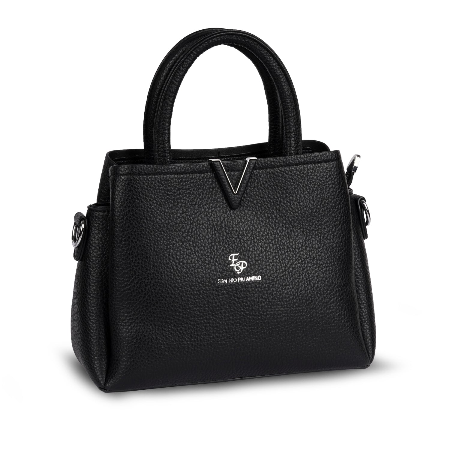 Erminio Palamino Premium Leather Handbag, Textured Tote with V-Detail, Double Handle Shoulder Bag with Zip Closure