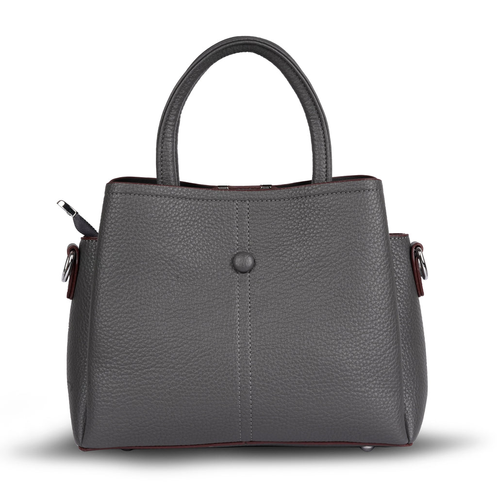 Erminio Palamino Premium Leather Handbag, Textured Tote with V-Detail, Double Handle Shoulder Bag with Zip Closure
