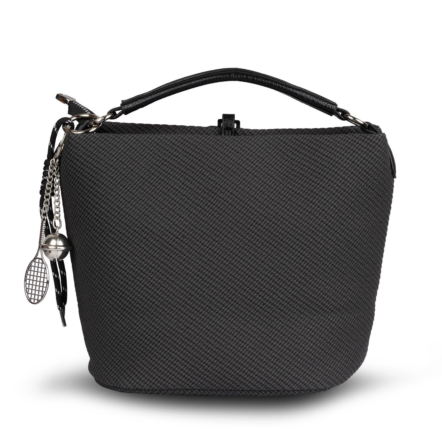 Erminio Palamino Designer Hobo Handbag, Textured Fabric, Silver Hardware with Decorative Charms