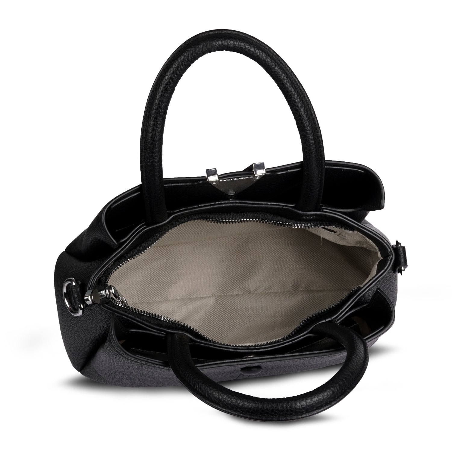Erminio Palamino Premium Leather Handbag, Textured Tote with V-Detail, Double Handle Shoulder Bag with Zip Closure