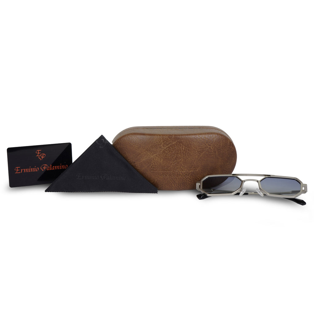 Erminio Palamino Geometric Octagonal Unisex Sunglasses with Double Bridge, Metal Frame, Gradient Lenses