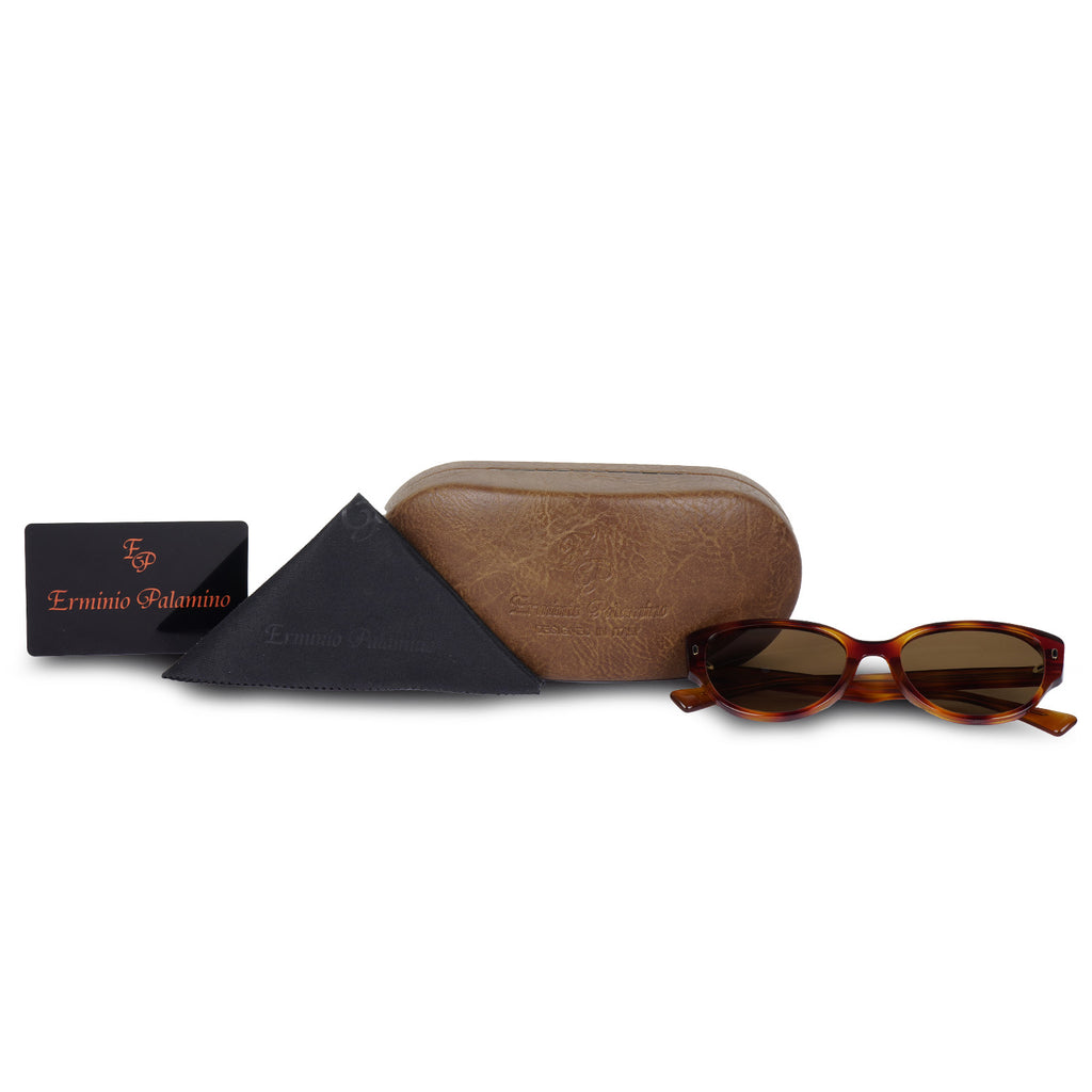 Erminio Palamino Unisex Sunglasses, Tortoise Brown, Cat-Eye Style, Acetate Frame, Brown Lenses, Made in Italy