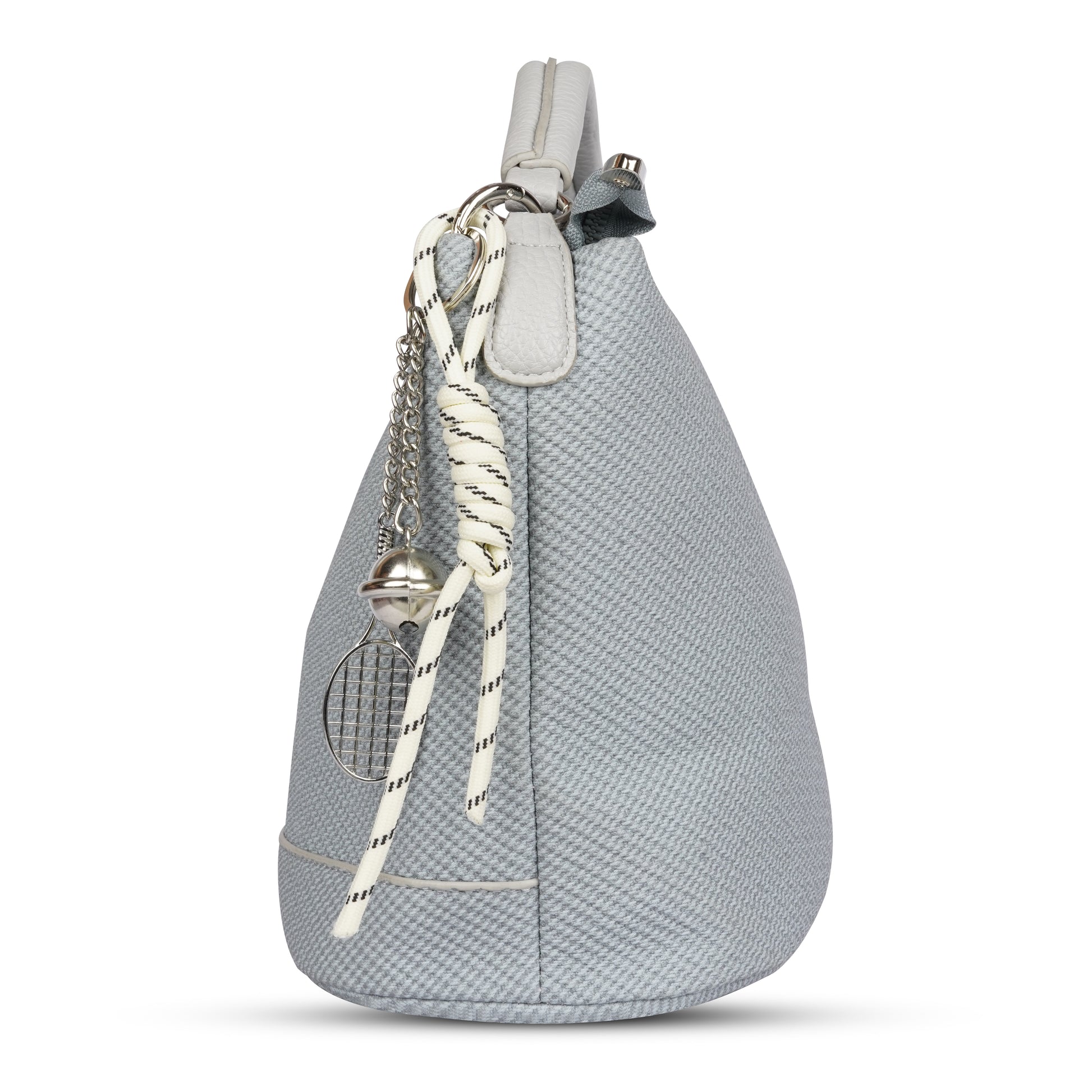 Erminio Palamino Designer Hobo Handbag, Textured Fabric, Silver Hardware with Decorative Charms