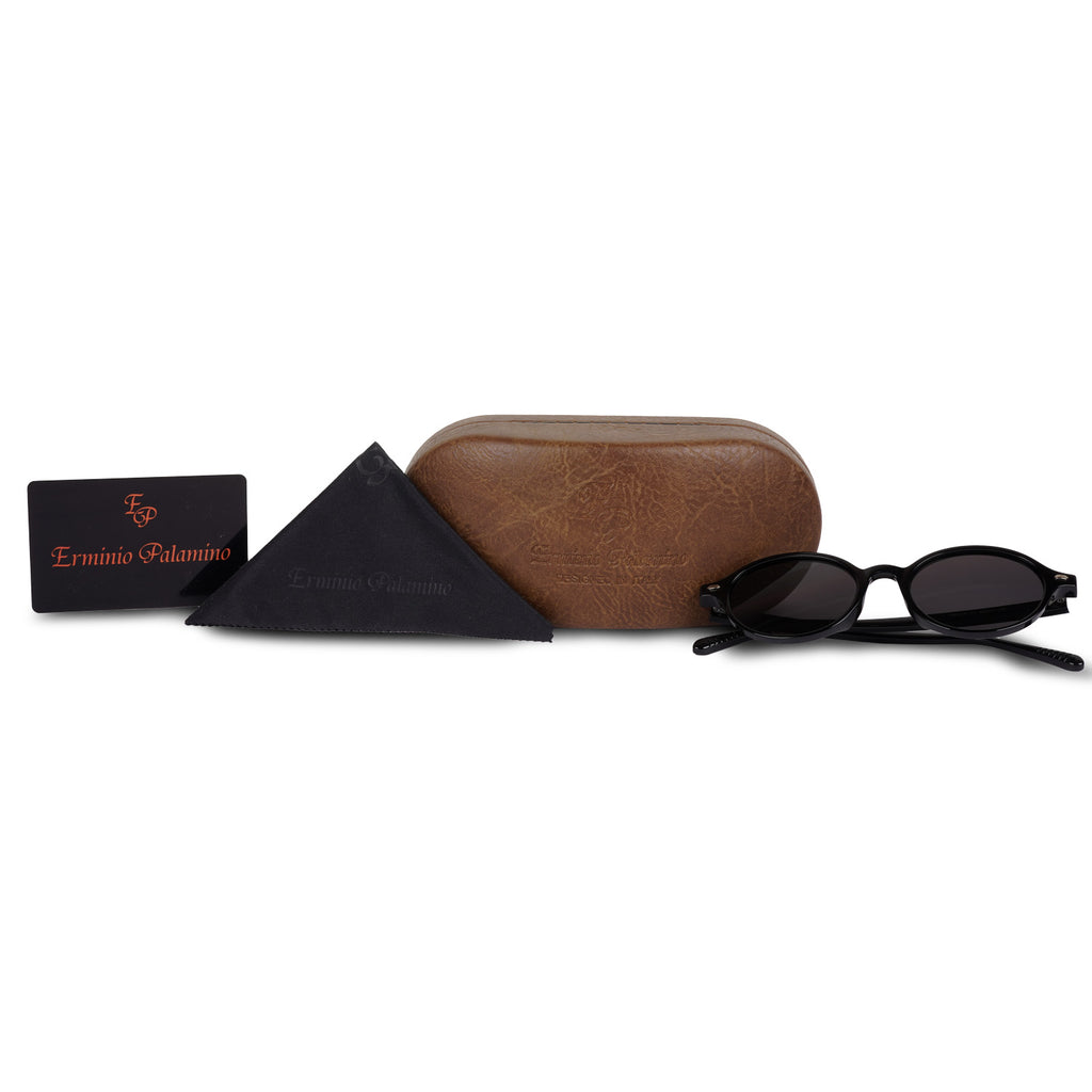 Erminio Palamino Retro Oval Sunglasses for Men & Women 90s Narrow Round Lightweight Shades