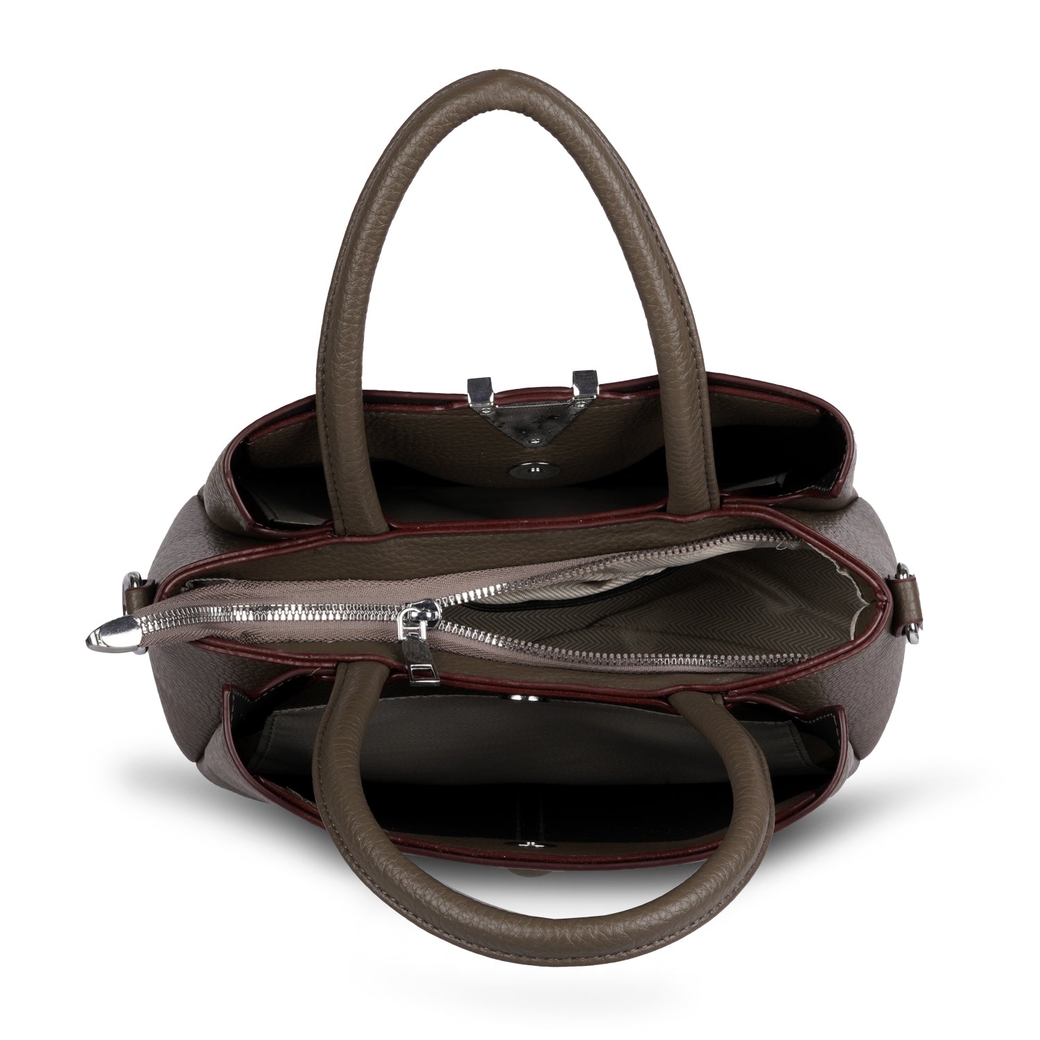 Erminio Palamino Premium Leather Handbag, Textured Tote with V-Detail, Double Handle Shoulder Bag with Zip Closure