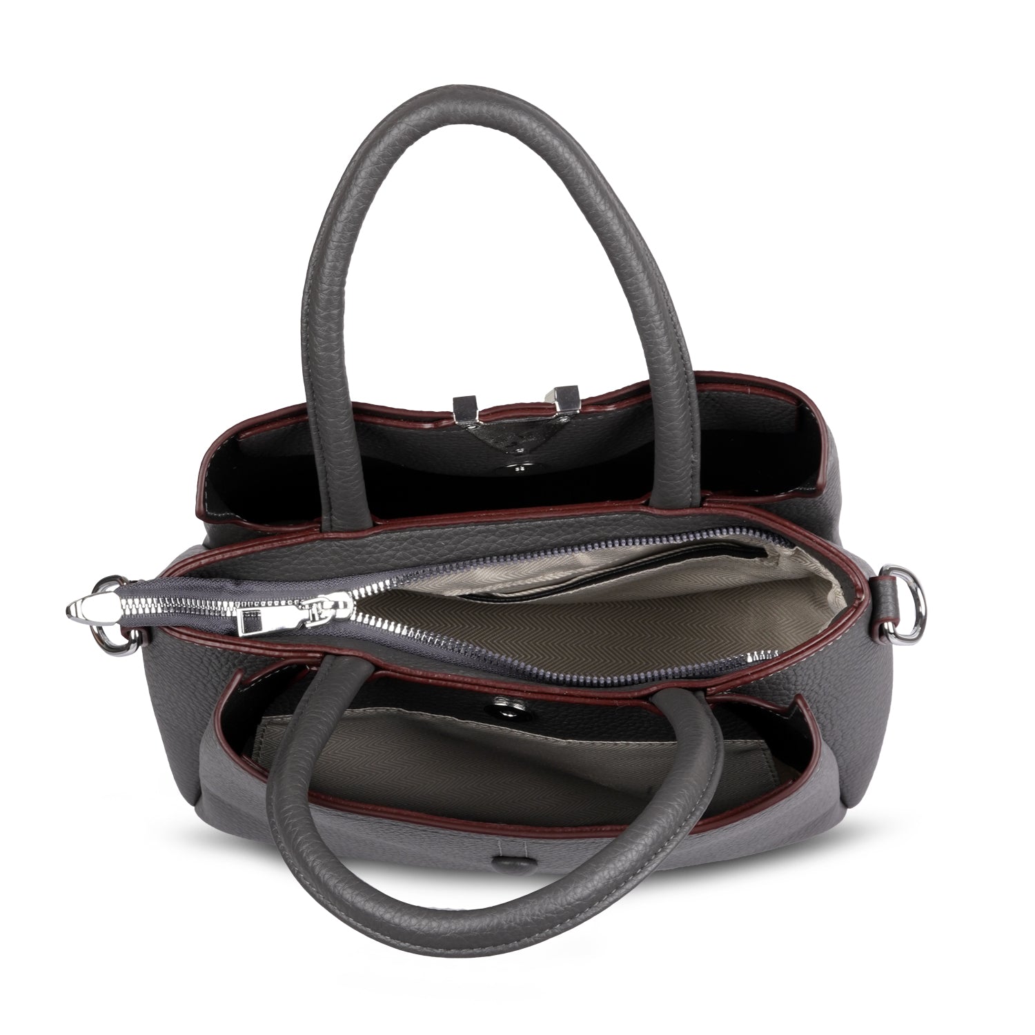 Erminio Palamino Premium Leather Handbag, Textured Tote with V-Detail, Double Handle Shoulder Bag with Zip Closure