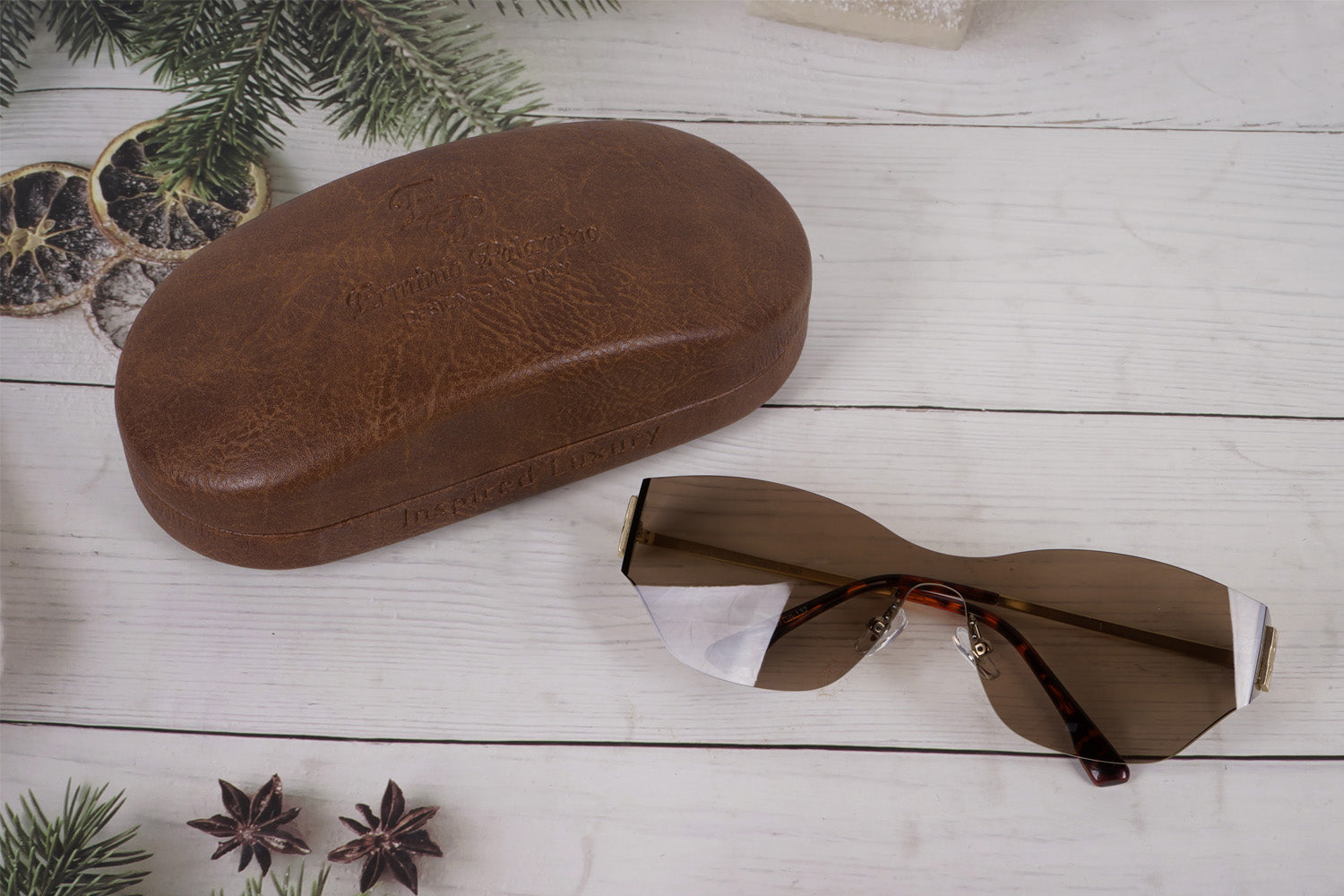 Erminio Palamino Rimless Cat-Eye Sunglasses, Metal Frame, Shield Lens, Stylish Unisex Shades