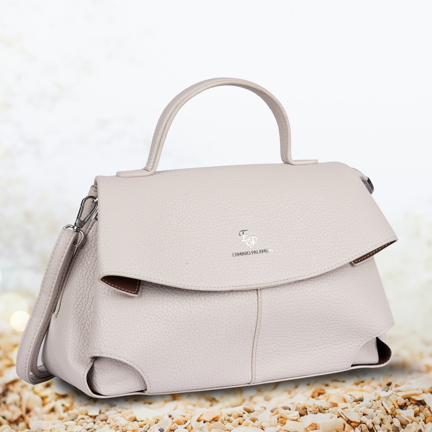Erminio Palamino Luxury Belle Flap Top Handle Satchel – Elegant Pebbled Vegan Leather Handbag for Women