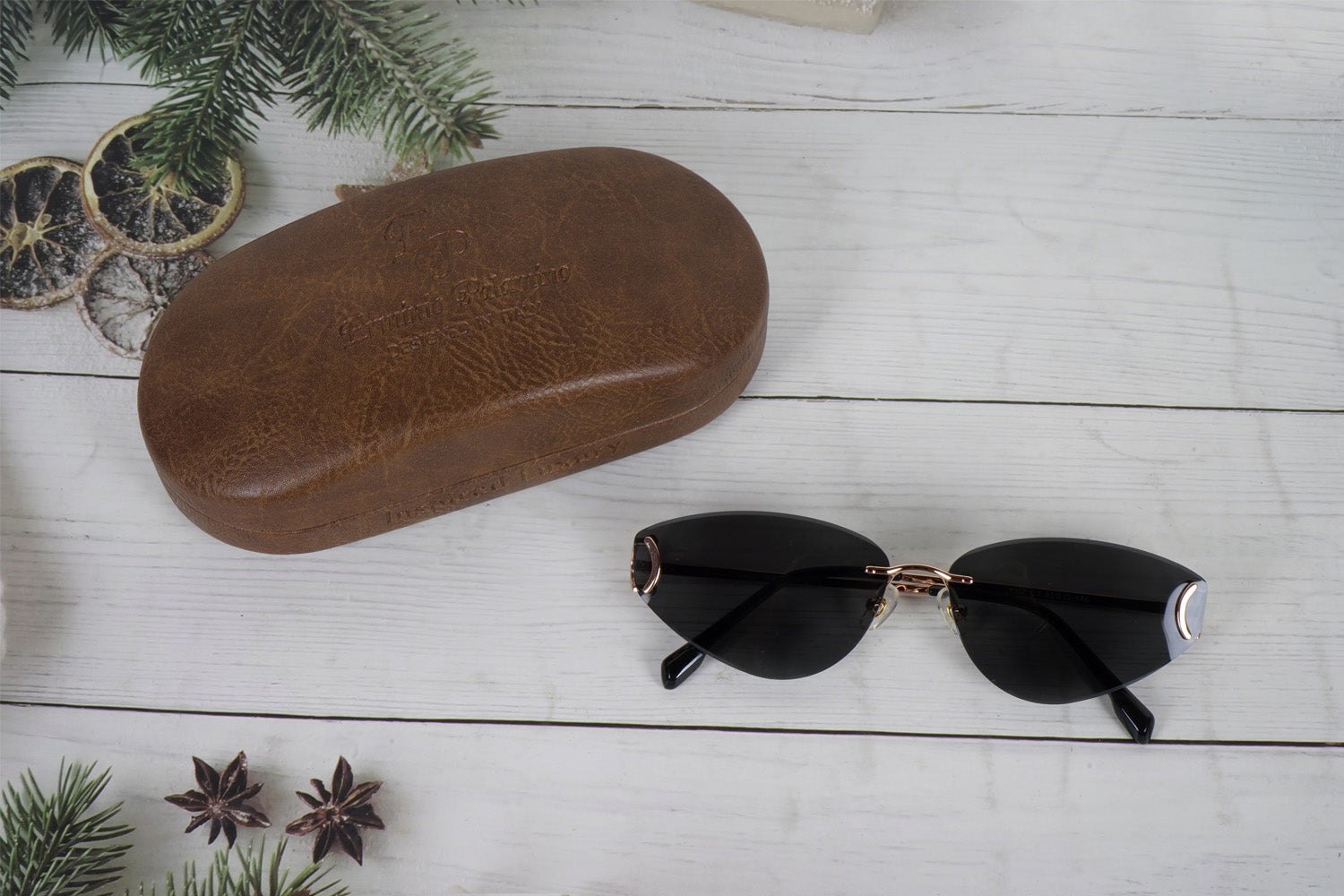 Erminio Palamino Rimless Cat-Eye Sunglasses, Black Tinted Shield Lens, Metal Frame, UV400, Unisex, One Size