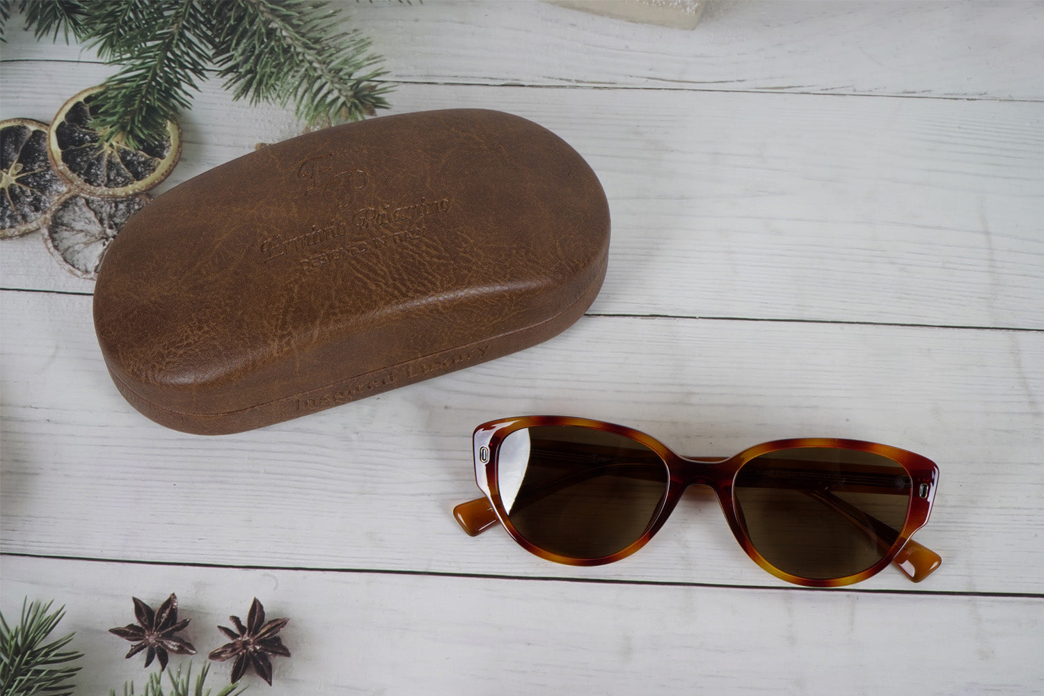 Erminio Palamino Unisex Sunglasses, Tortoise Brown, Cat-Eye Style, Acetate Frame, Brown Lenses, Made in Italy
