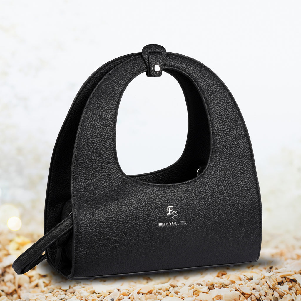 Erminio Palamino Luxury Luna Arc Top Handle Bag – Textured Vegan Leather, Top Handle Design with Zip Closure