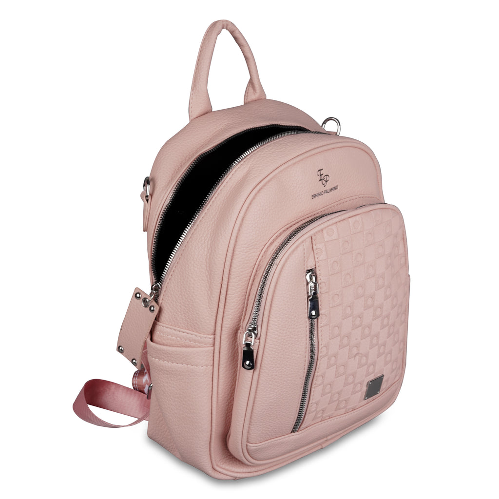 Erminio Palamino Luxury Designer PU Leather Backpack for Women/Girls, Multiple Zipper Compartments, Quilted Pattern