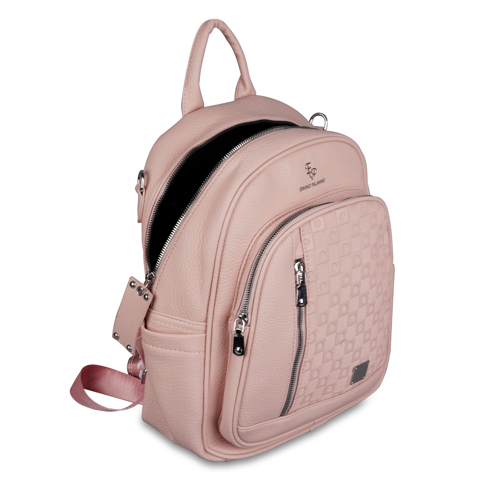 Erminio Palamino Luxury Designer PU Leather Backpack for Women/Girls, Multiple Zipper Compartments, Quilted Pattern