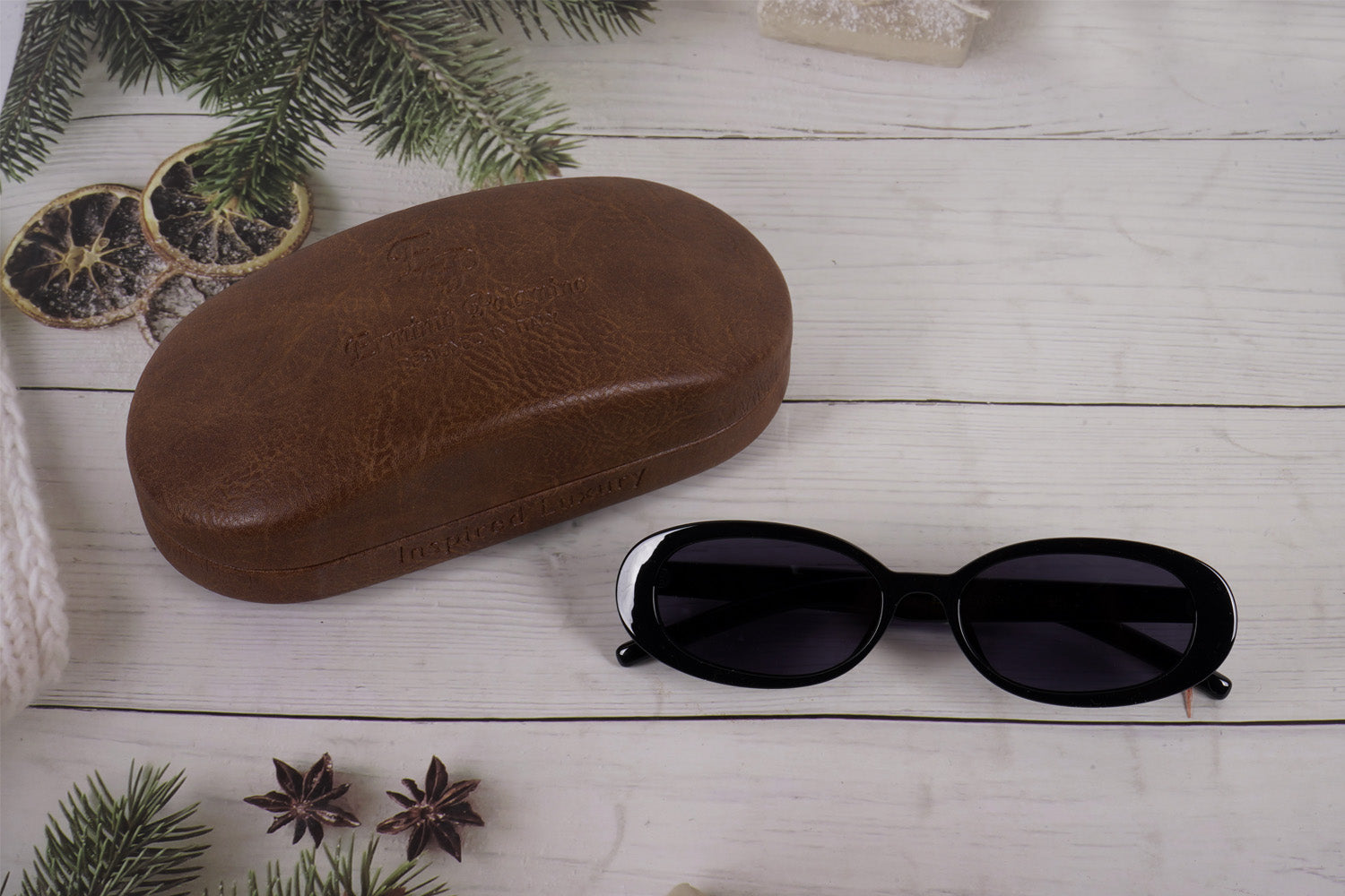Erminio Palamino Oval Sunglasses, Black Frame, Smoke Tinted Polycarbonate Lenses, UV400 Protection, Unisex