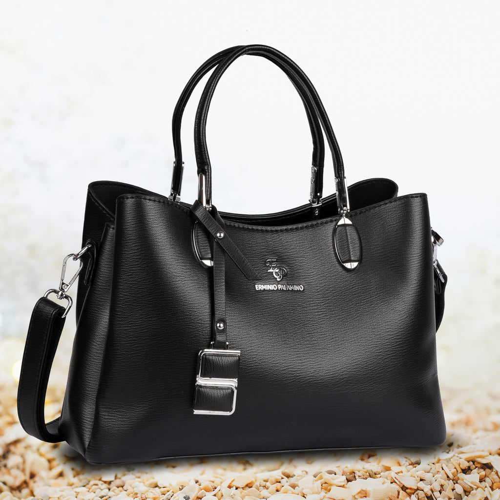 Erminio Palamino Designer PU Leather Handbag, Women's Tote with Double Handles, Spacious Interior with Zip Compartments