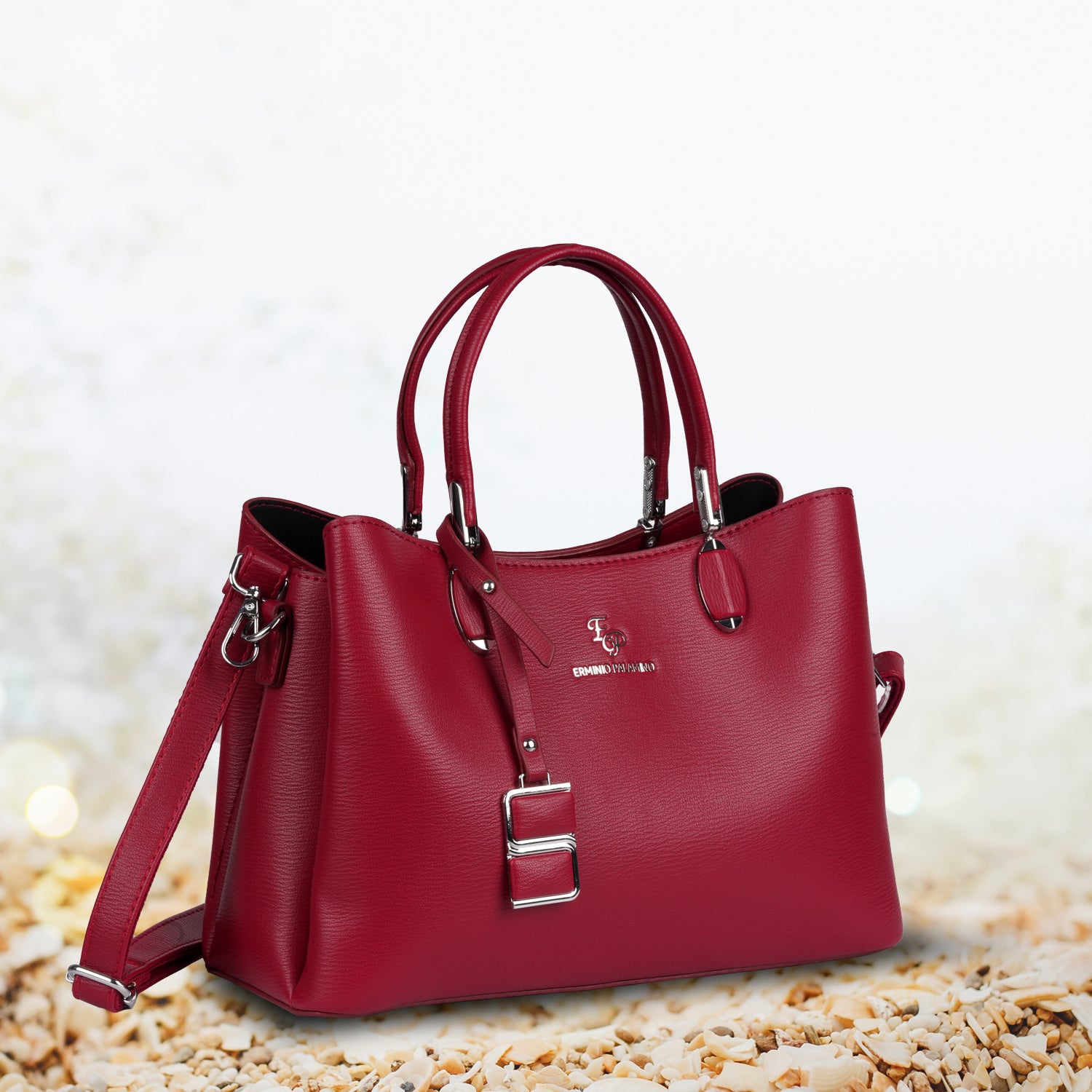 Erminio Palamino Designer PU Leather Handbag, Women's Tote with Double Handles, Spacious Interior with Zip Compartments