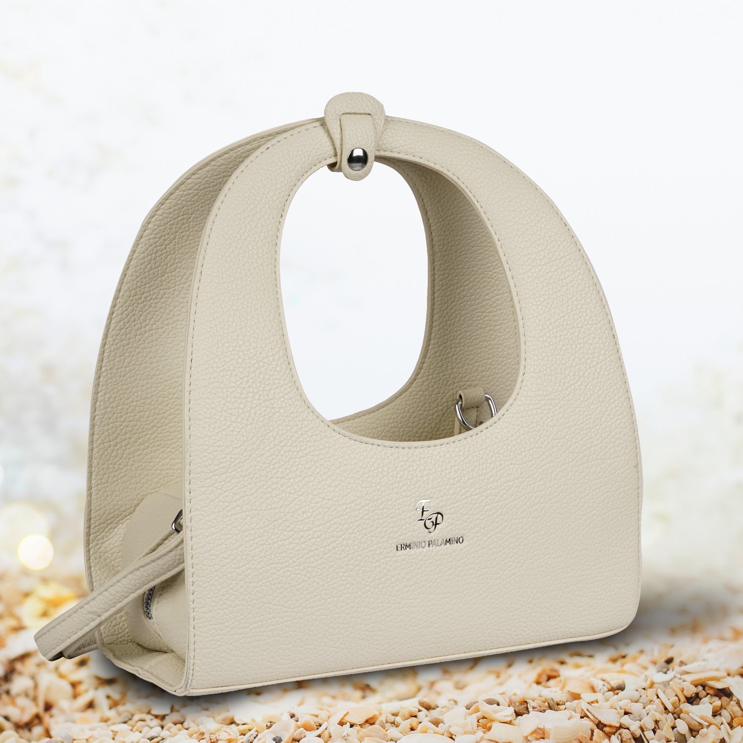 Erminio Palamino Luxury Luna Arc Top Handle Bag – Textured Vegan Leather, Top Handle Design with Zip Closure