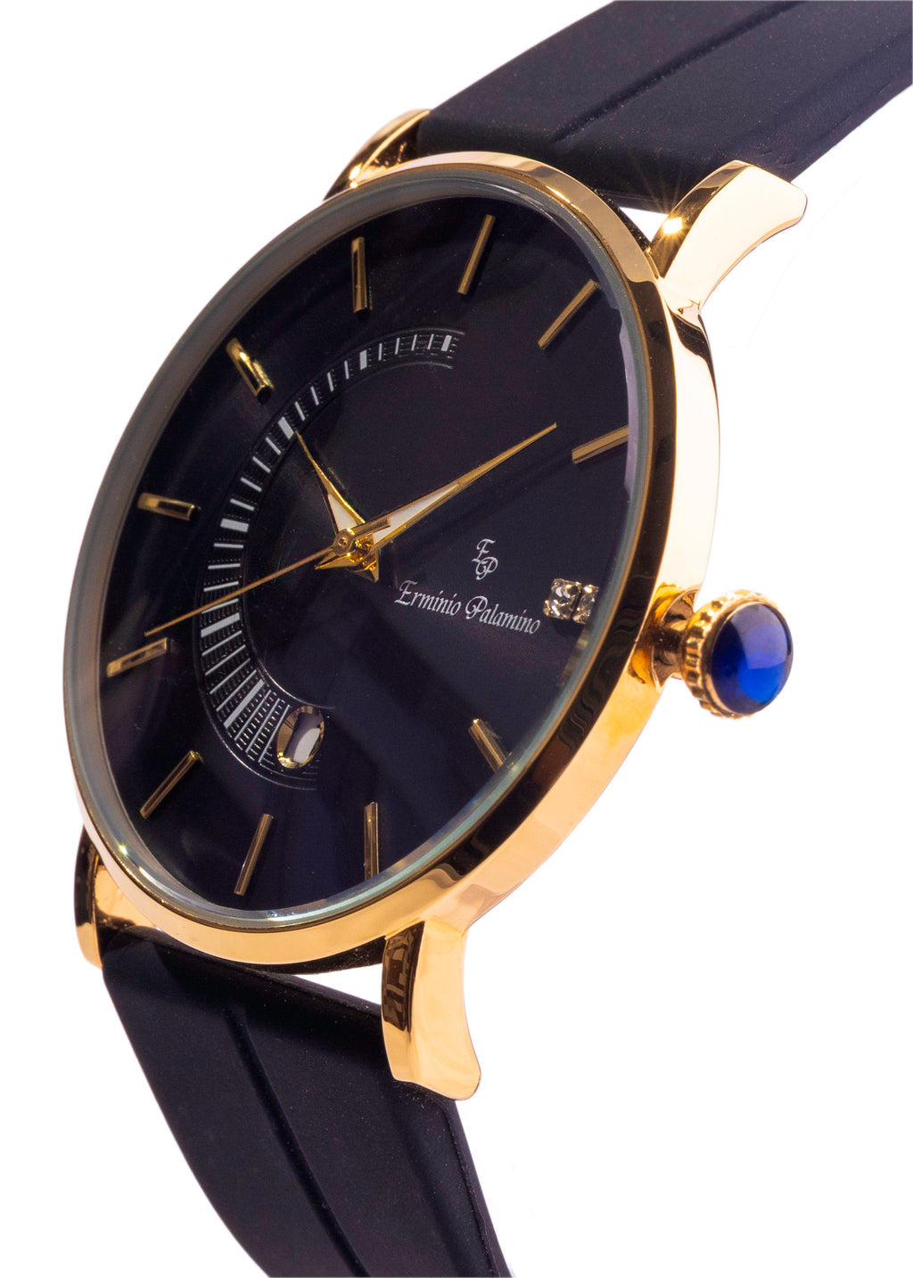 Erminio Palamino Sleek Dial Analog Men's Watch – Gold/Silver-Tone Case, Date Display, Adjustable Silicone Strap, Water Resistant