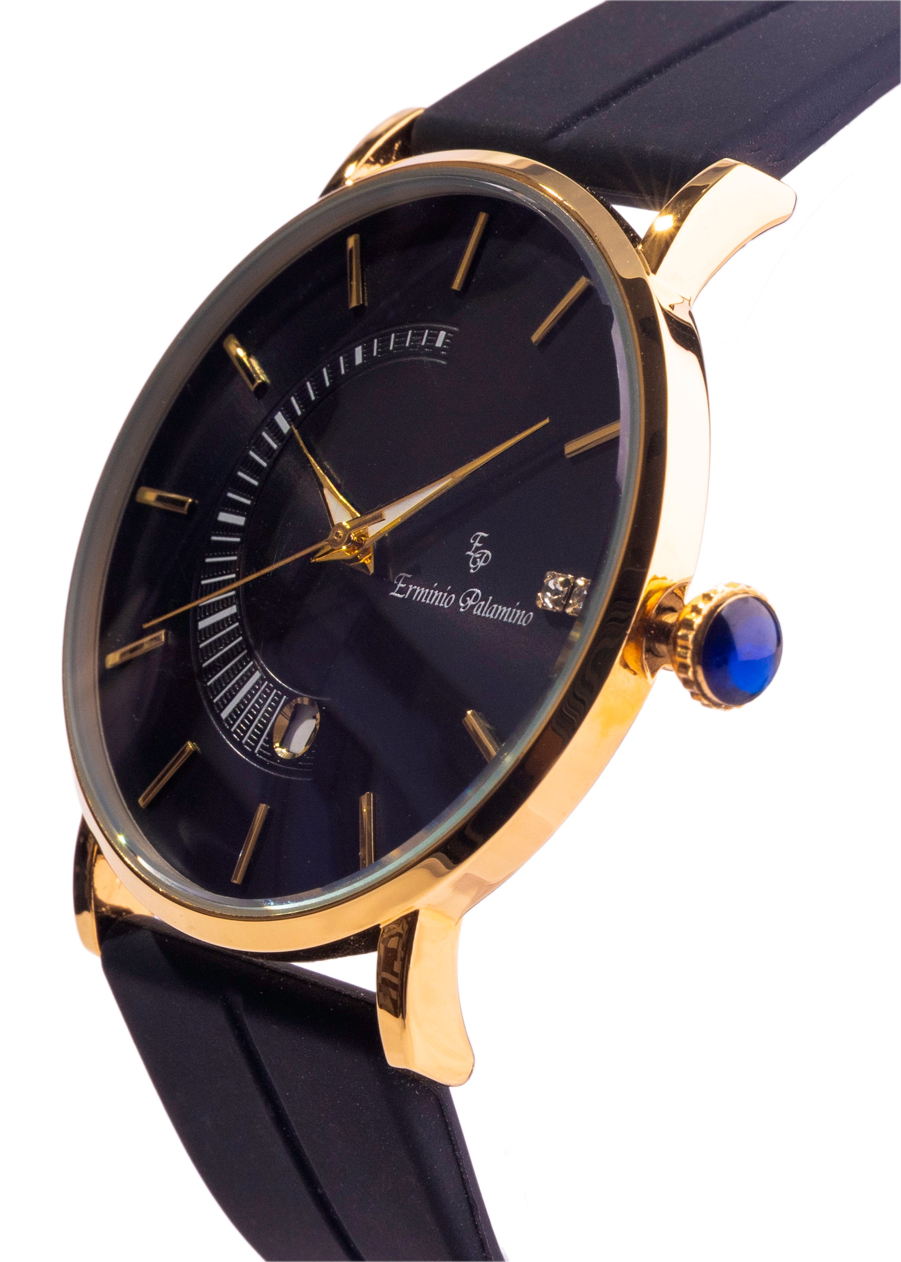 Erminio Palamino Sleek Dial Analog Men's Watch – Gold/Silver-Tone Case, Date Display, Adjustable Silicone Strap, Water Resistant