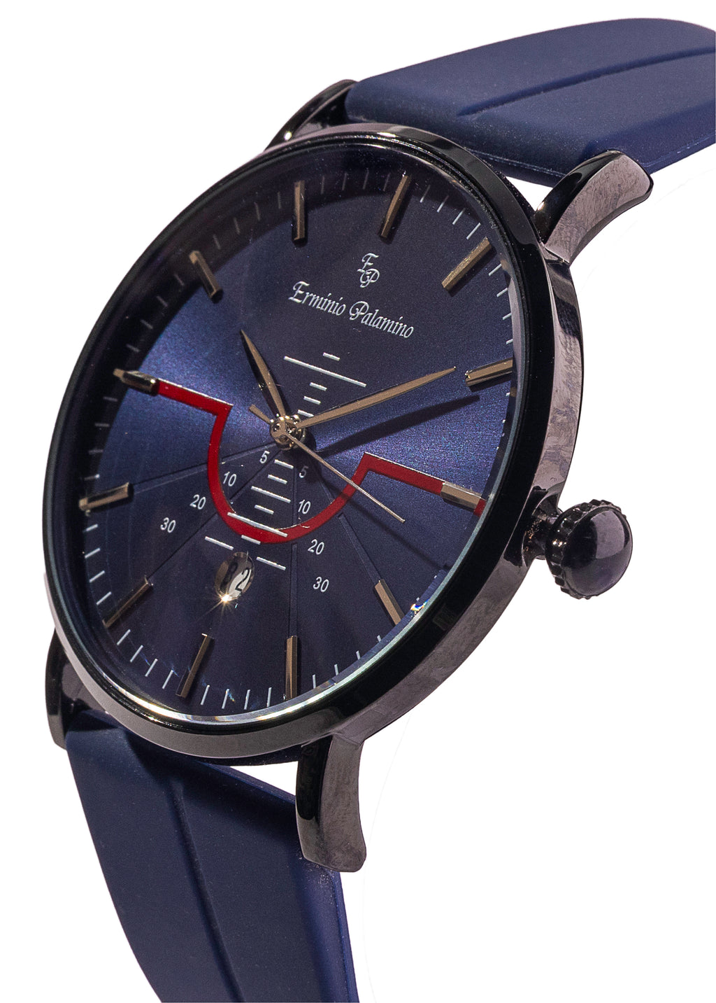 Erminio Palamino Men's Sleek Analog Watch, Modern Dial with Red Accent, Silicone Magnetic Band, Date Display, Water Resistant